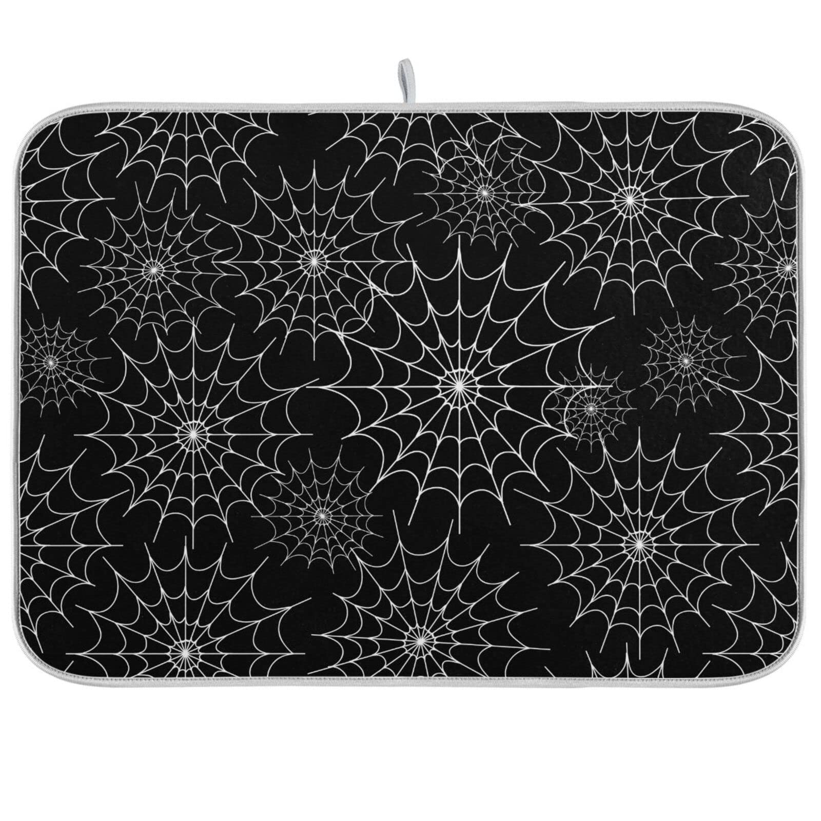 ZzWwR Halloween Spiders Web Black White Absorbent Dish Drying Mat Microfiber Kitchen Countertop Table Protector Multi-Purpose Counter Rack Sink Drainer Pad (16 x 18 Inches)