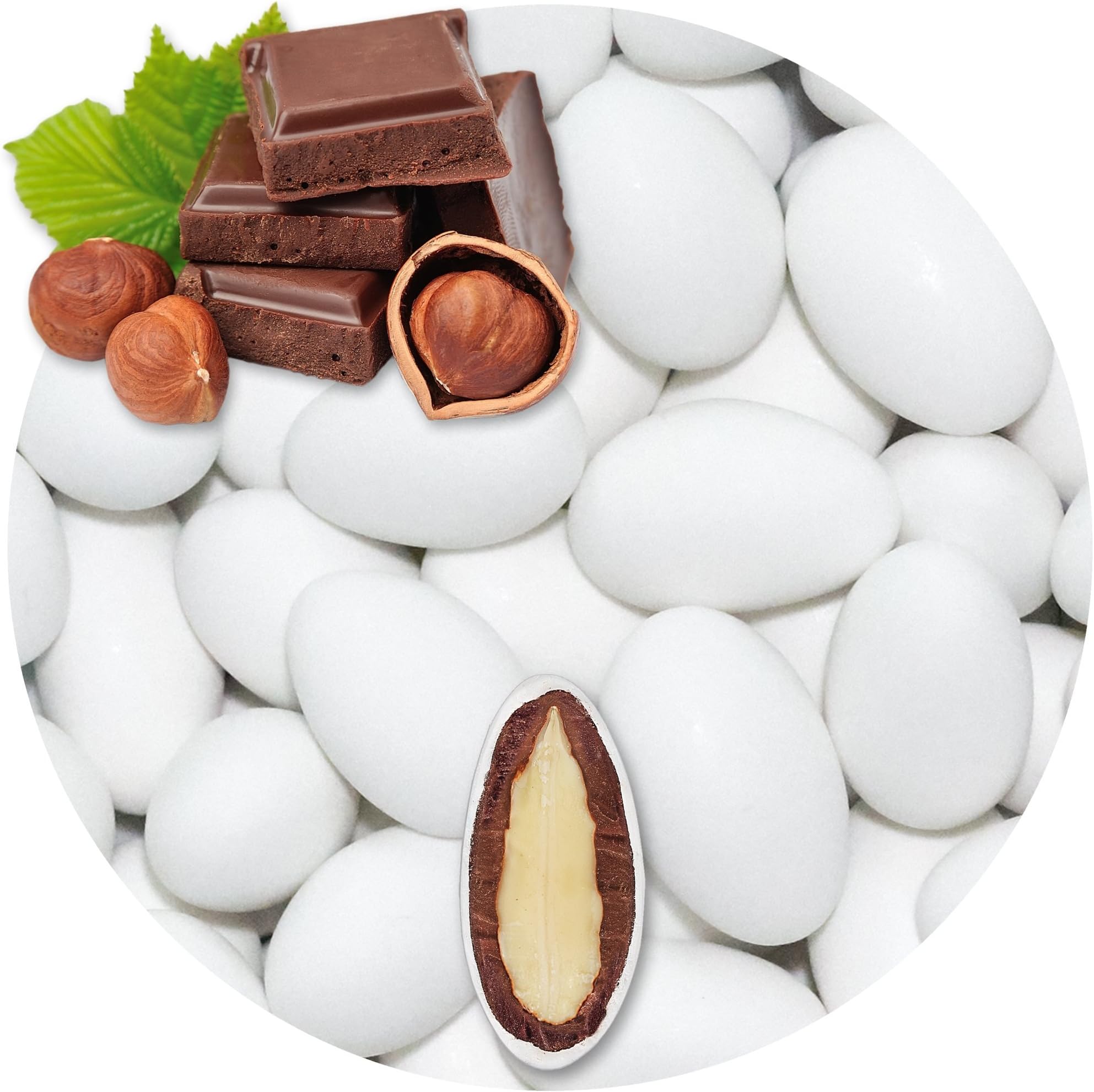 EinsSein 500g Chocolate Almonds Dragees Nougat white matt | 80 pieces, 1,9 cm, Sugar Candy Coated Jordan Almond | for Weddings Baptism & Party Favors (Gift Box Fillers) | Sweet for wedding favours