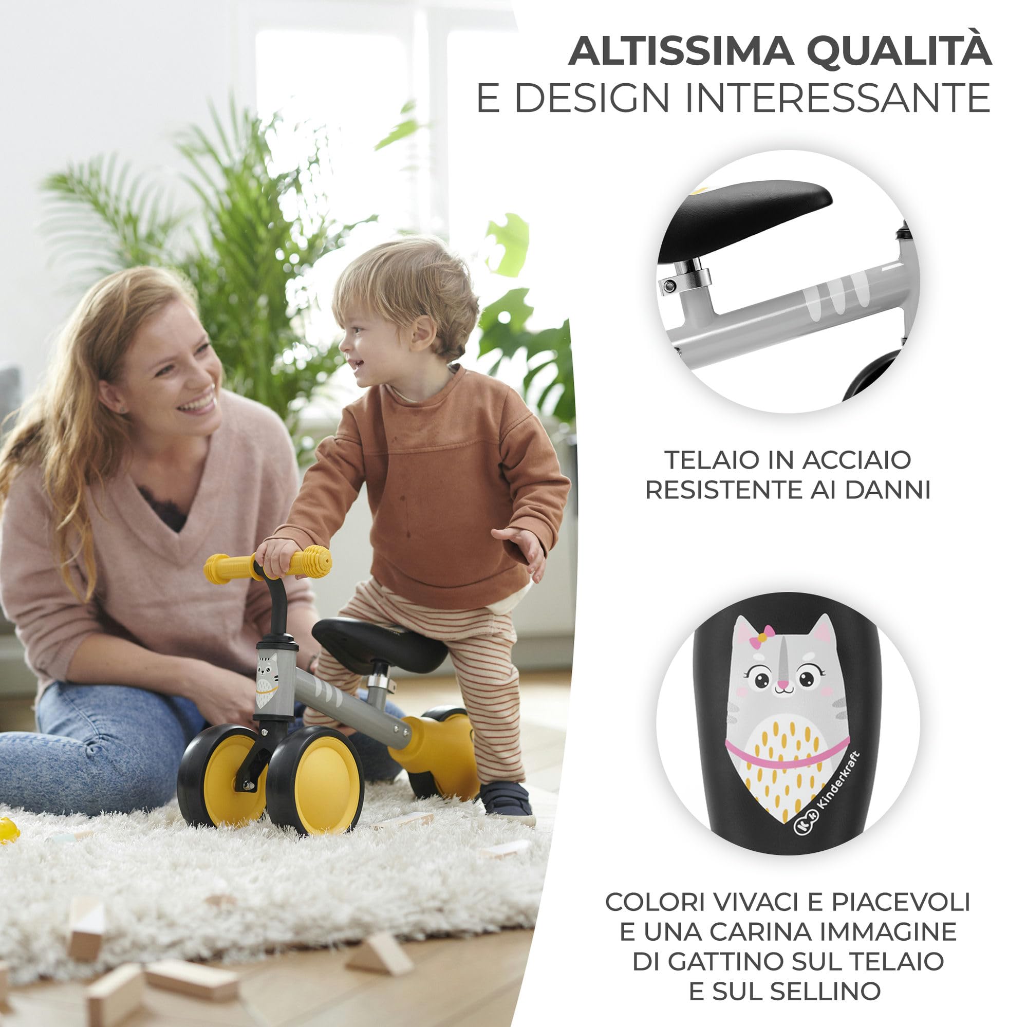 Kinderkraft Bici senza Pedali CUTIE, Bicicletta in Metallo, Sella Regolabile, Leggero Triciclo, da 1 Anno, Rosa