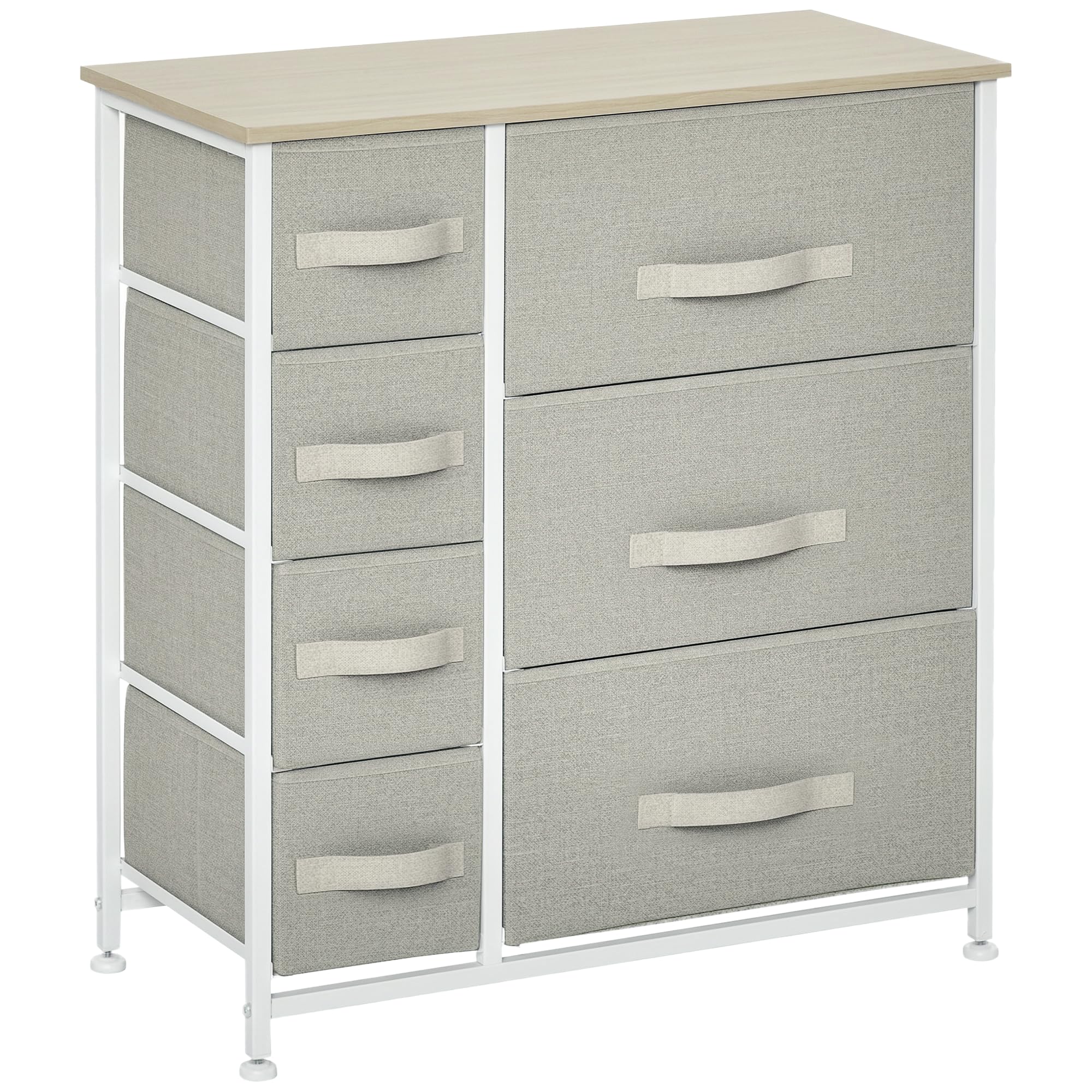 Homcom White/Light/Grey 7 Drawer Fabric Dresser Oak,