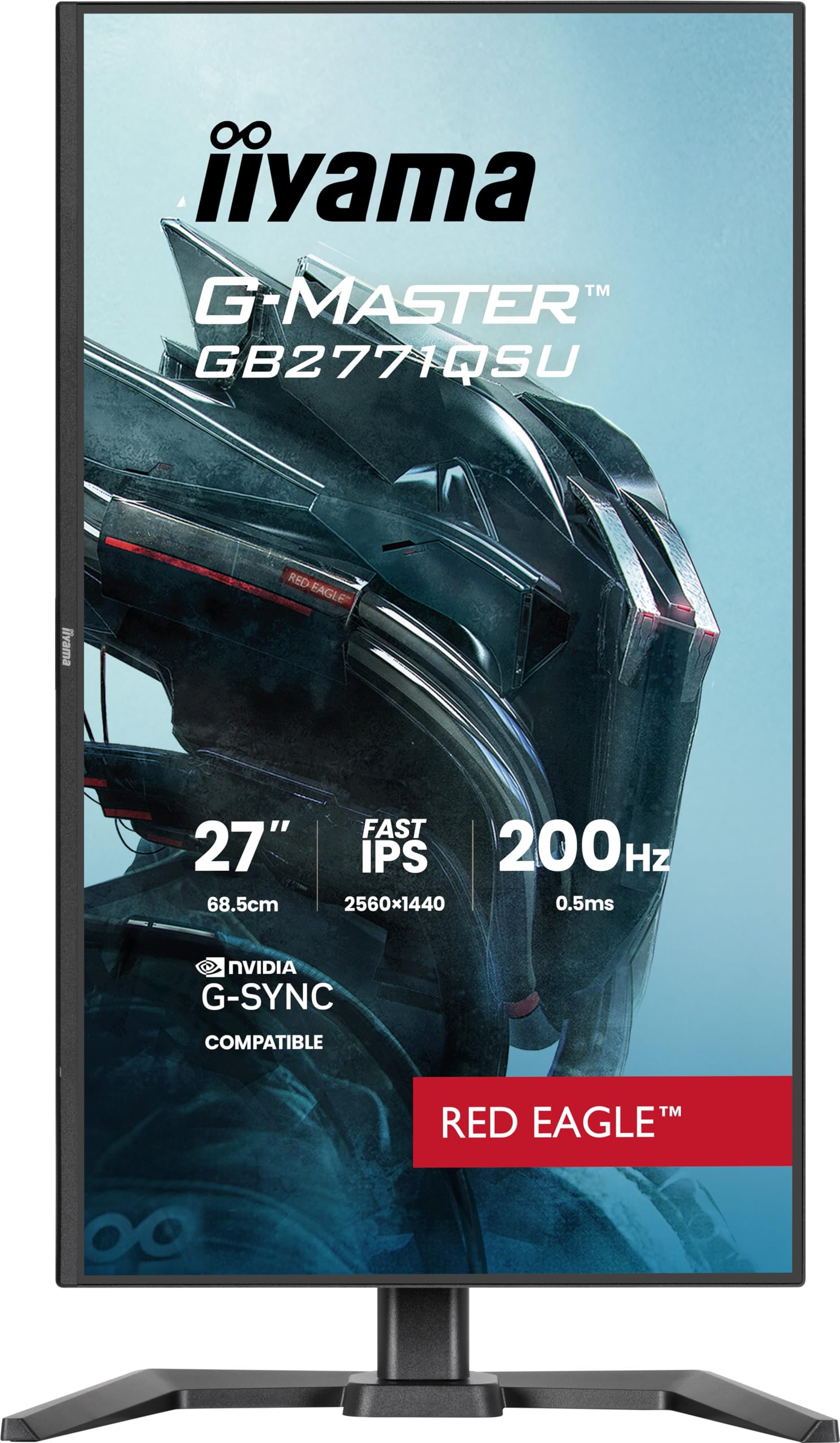iiyama Ecran G-Master Red Eagle, GB2771QSU-B1, Fast IPS, QHD@200Hz, 0.5ms,350cd, Haut-parleurs, HDMI/DP/USB (2 x3.2 + 2X Type C), réglable en Hauteur, Black Tuner, G-Sync Compatible