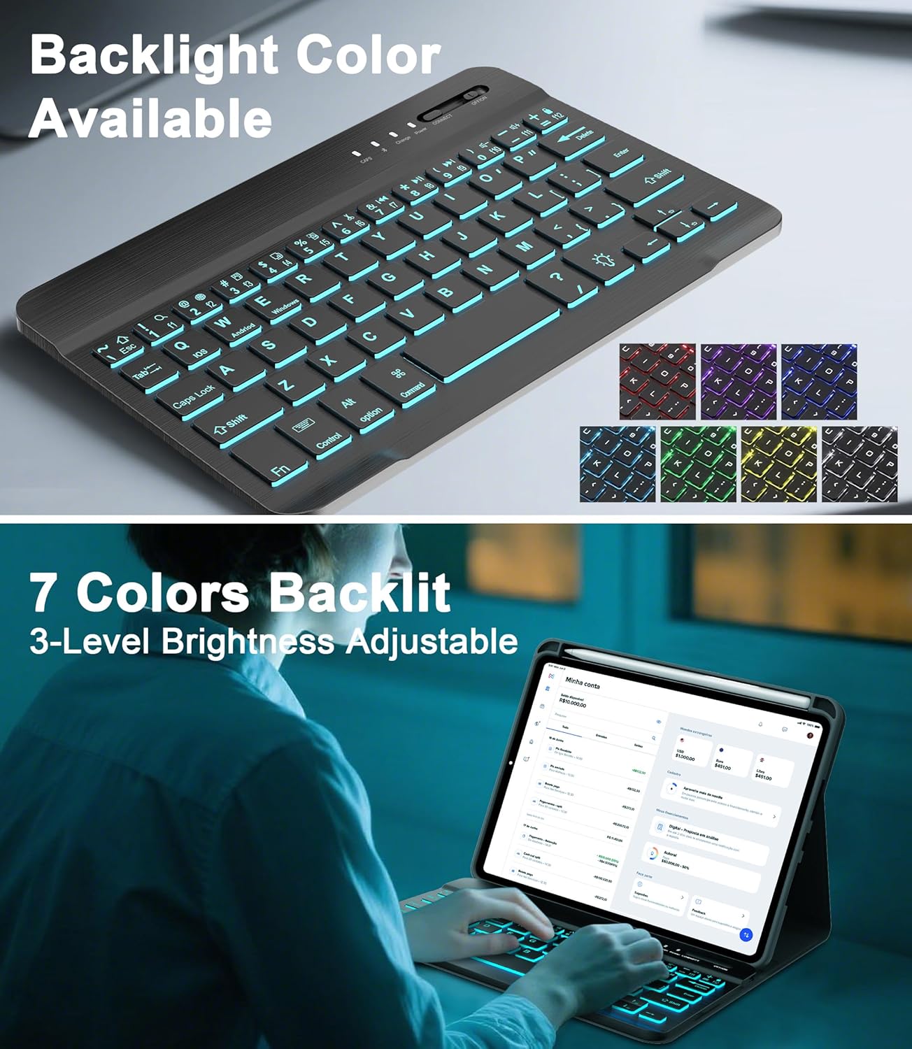 Keyboard Case for iPad Mini A17 Pro 2024 & Mini 6th Gen 2021, Smart Case with Backlit Keyboard for iPad Mini 7th/6th 8.3 inch, Portable Detachable Keypad, Pencil Holder Support Charging, Navy Blue
