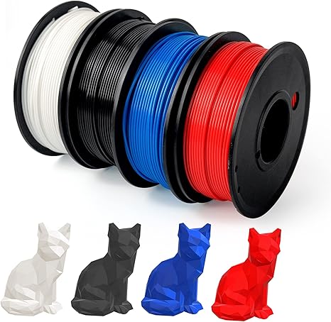 review 4 Pack PLA 3D Printer Filament, 4 Color PLA 3D Printer Filament 1.75mm in Total 1kg, Dimensional Accuracy +/- 0.02 Mm for 3D Printing(White, Red, Black, Blue)