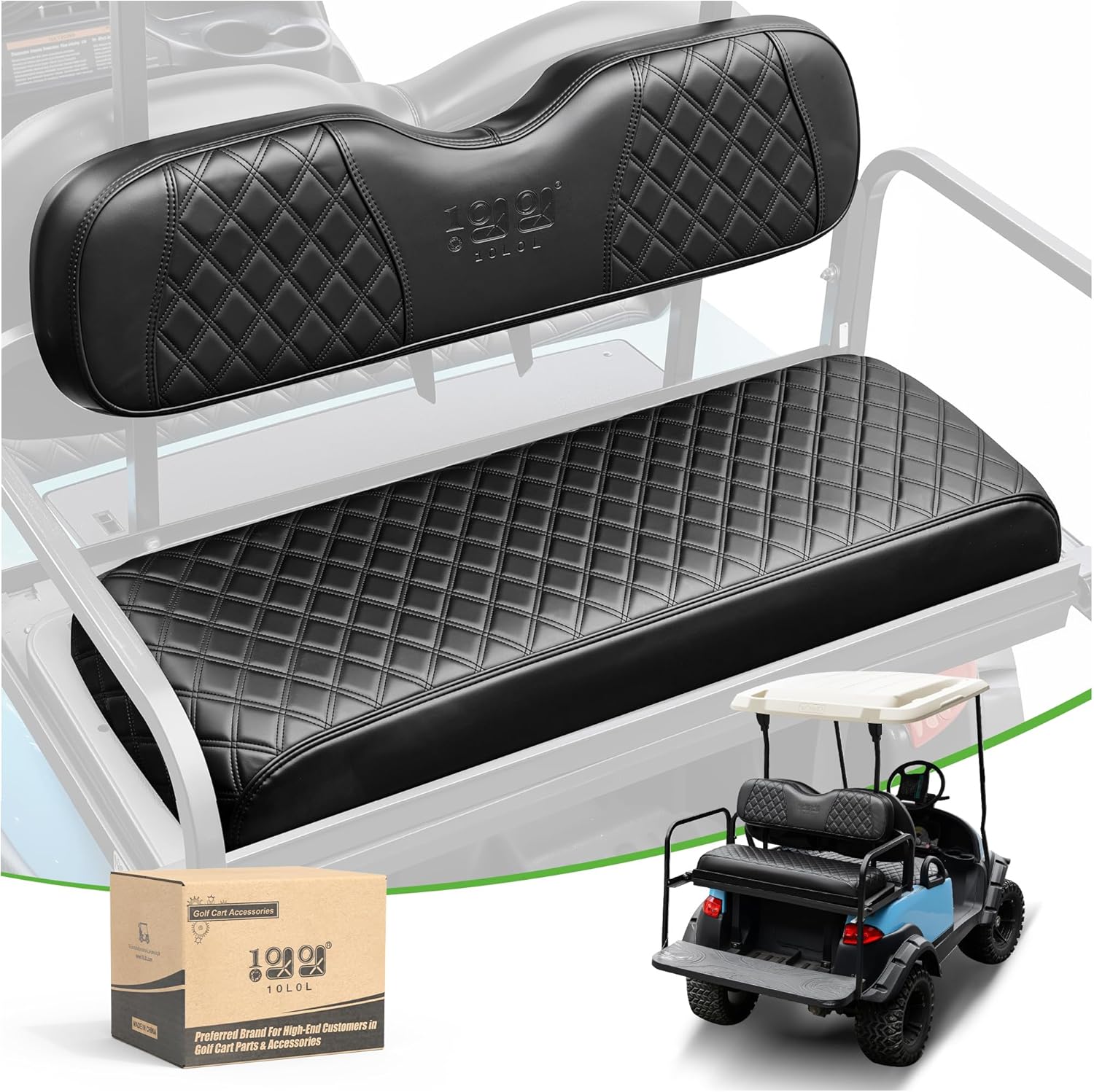 10L0L Golf Cart Seat Covers for Club Car Precedent,EZGO TXT Front/Rear Seats Diamond Pattern,Vinyl Leather with Adjustable Straps and Retractable Buckle, No Stapler Needed