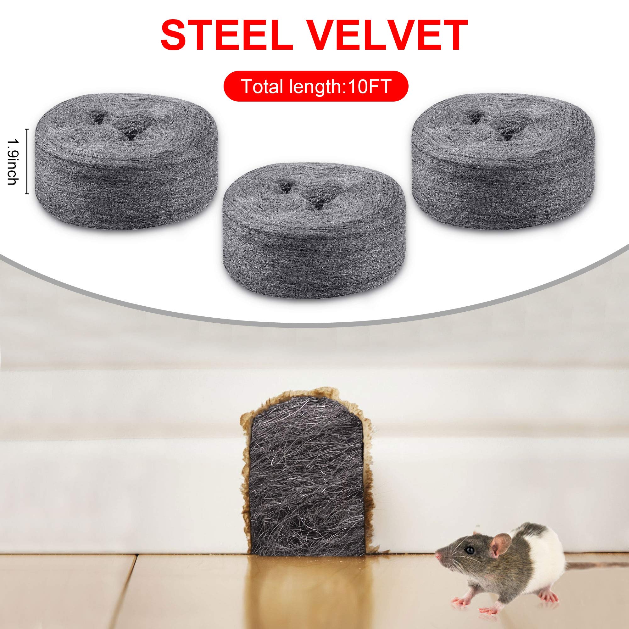 3 Roll Steel Wool DIY Kit, 0000 Ultra Fine Grade Rodent Control Gaps