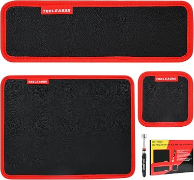 TOOLEAGUE 3Pcs Magnetic Tool Mat with 25Lb Telescoping Magnetic Pickup Pen | 3 Different Size Parts Tool Holder Pad for Organizing Mechanic Wrench Screw Bolts Nuts and Other Small Metal Parts