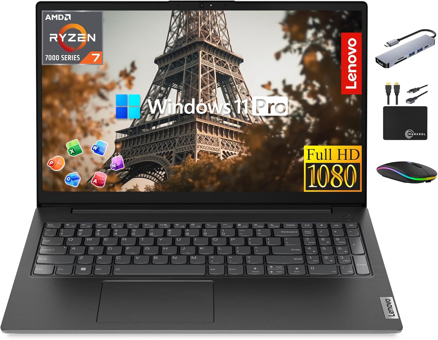 Lenovo V15 Business Laptop Premium, 15.6” FHD Display, Lifetime MS Office, 8-Core AMD Ryzen 7 7730U, 24GB RAM, 1TB…