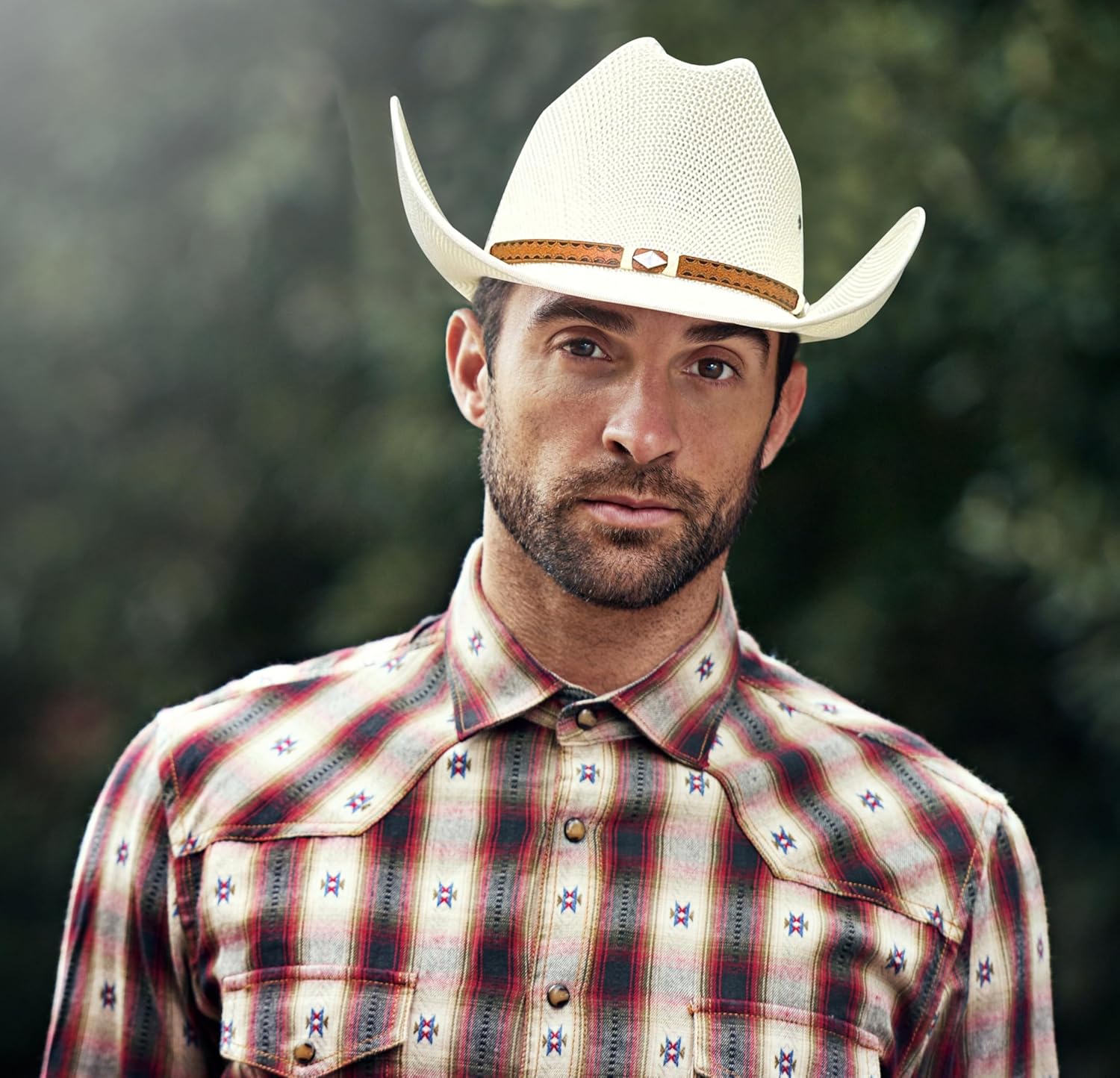 Lanzom Men Wide Brim Western Cowboy Hat Classic Style Straw Western Cowgirl Hat with Leather Buckle - Image 6