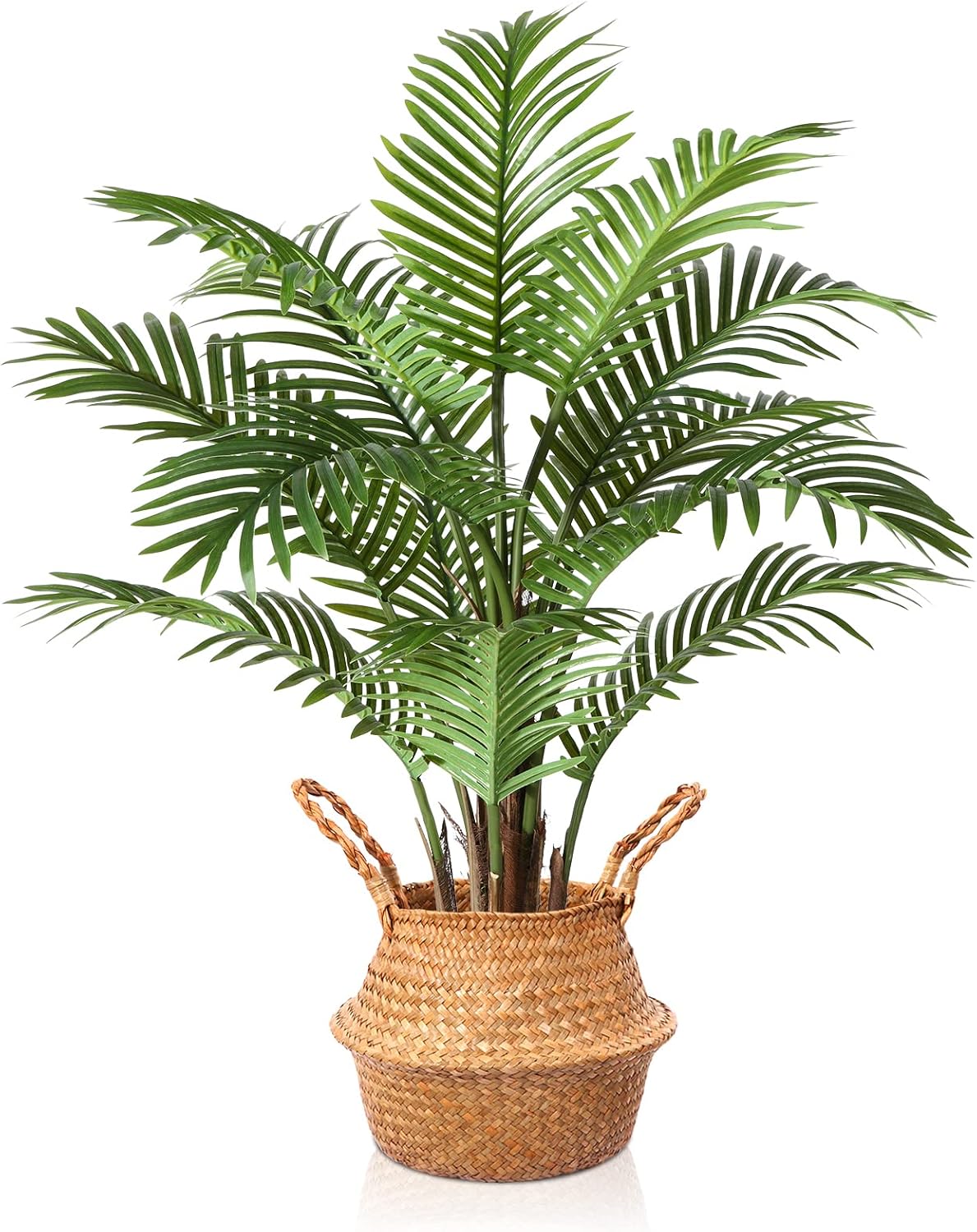 MOSADE Artificial Palm Tree 37”Fake Potted Areca Palm Plant with Handmade Seagrass Basket, Perfect Faux Tree Home Décor for Indoor Outdoor Office Porch Balcony Bedroom Bathroom Gift 1 37Inch-1Pack