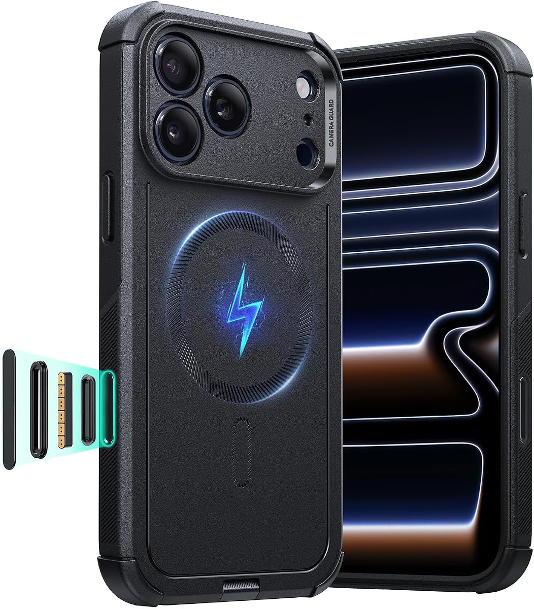 para iPhone 17 Pro Max, para MagSafe, resistente, negro | Control de cámara, protección contra caídas de grado militar 7X, funda magnética para teléfono, cubierta de puerto a prueba de golpes y polvo, agarre seguro