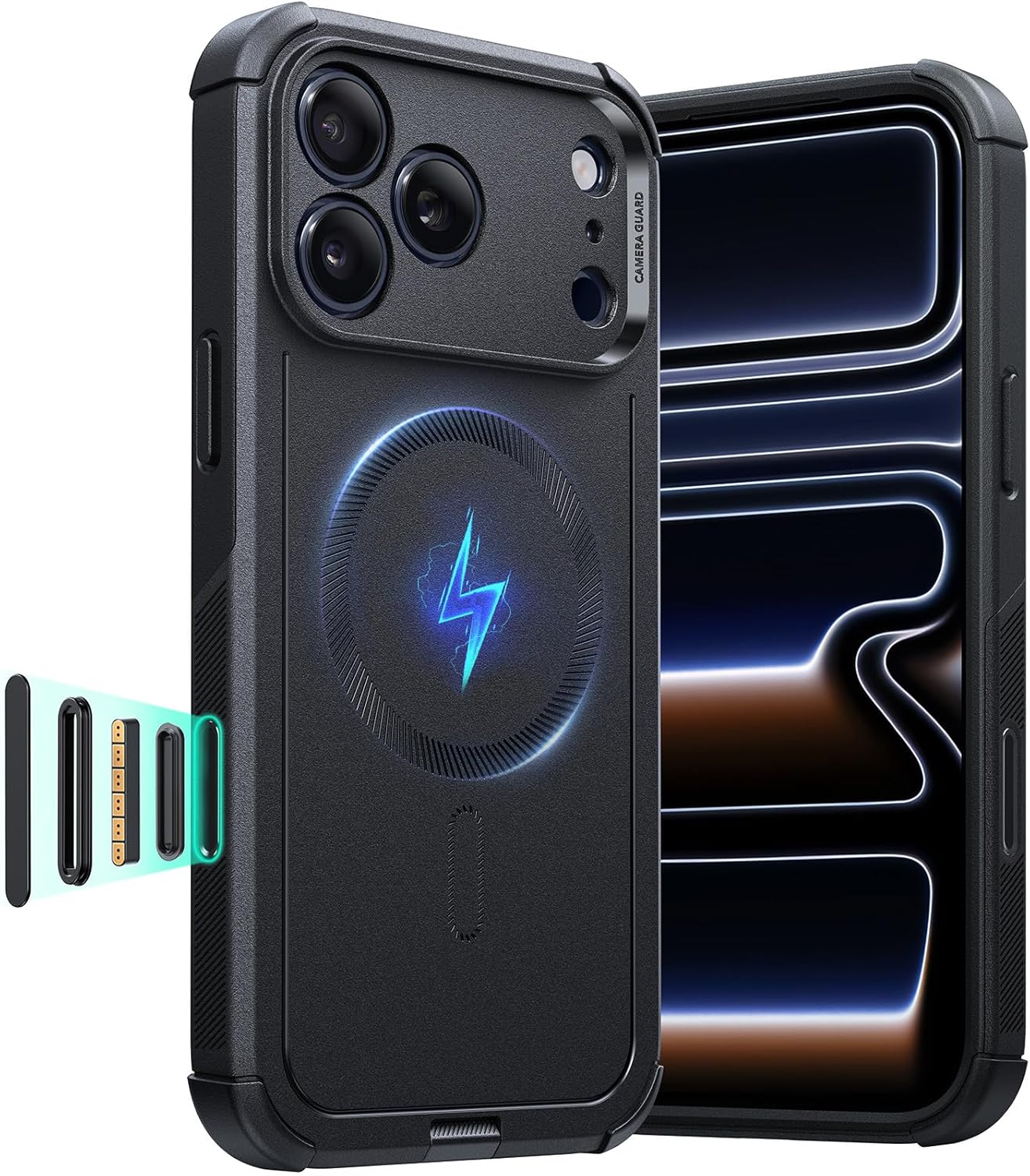 ESR for iPhone 17 Pro Case, 7X Military-Grade Drop Protection with Camera Control Button, Shock-Absorbing Phone Rugged Cover, Compatible with MagSafe Accessories, Magnetic Cyber Series, Black iPhone 17 Pro A-Cyber-Black