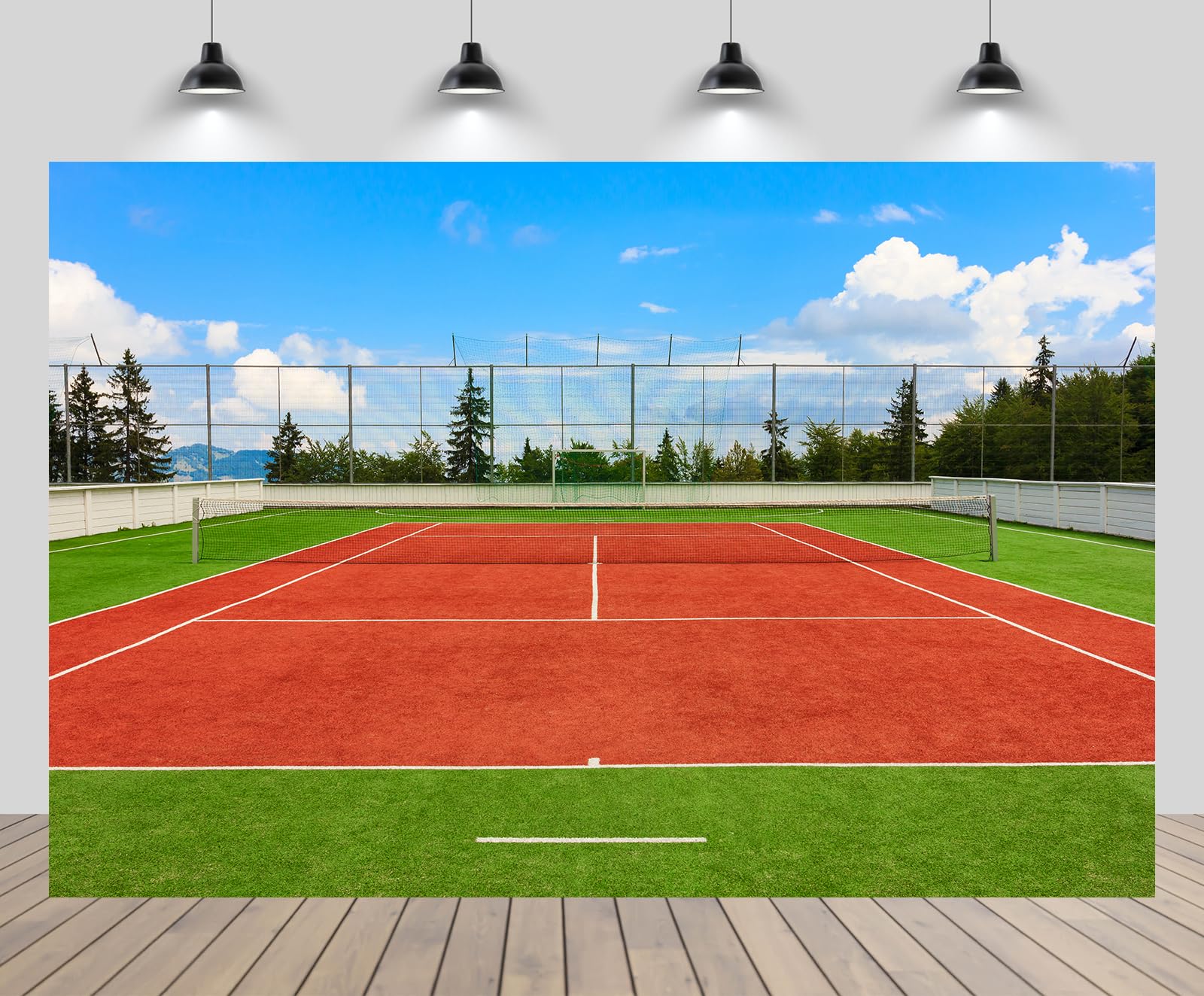 chnywork 10x8ft Tennis Court Backdrop for Photography Outdoor Sport Net Tennis Competition Empty Court Match Play Tournament Park Background for