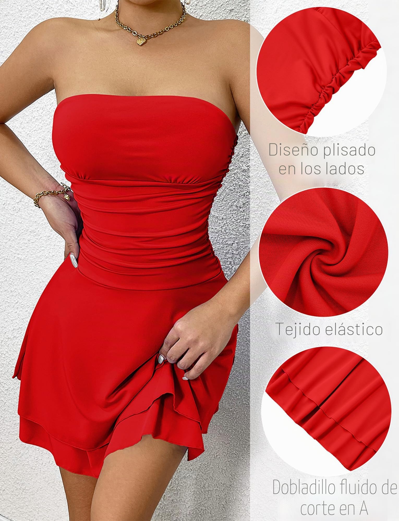 AIEOE Vestido Cóctel Party Sin Espalda Mujer Sexy Elegante Vestidos Cortos con Ruffled Hemline Sin Mangas Curvy Club de Verano XS-L