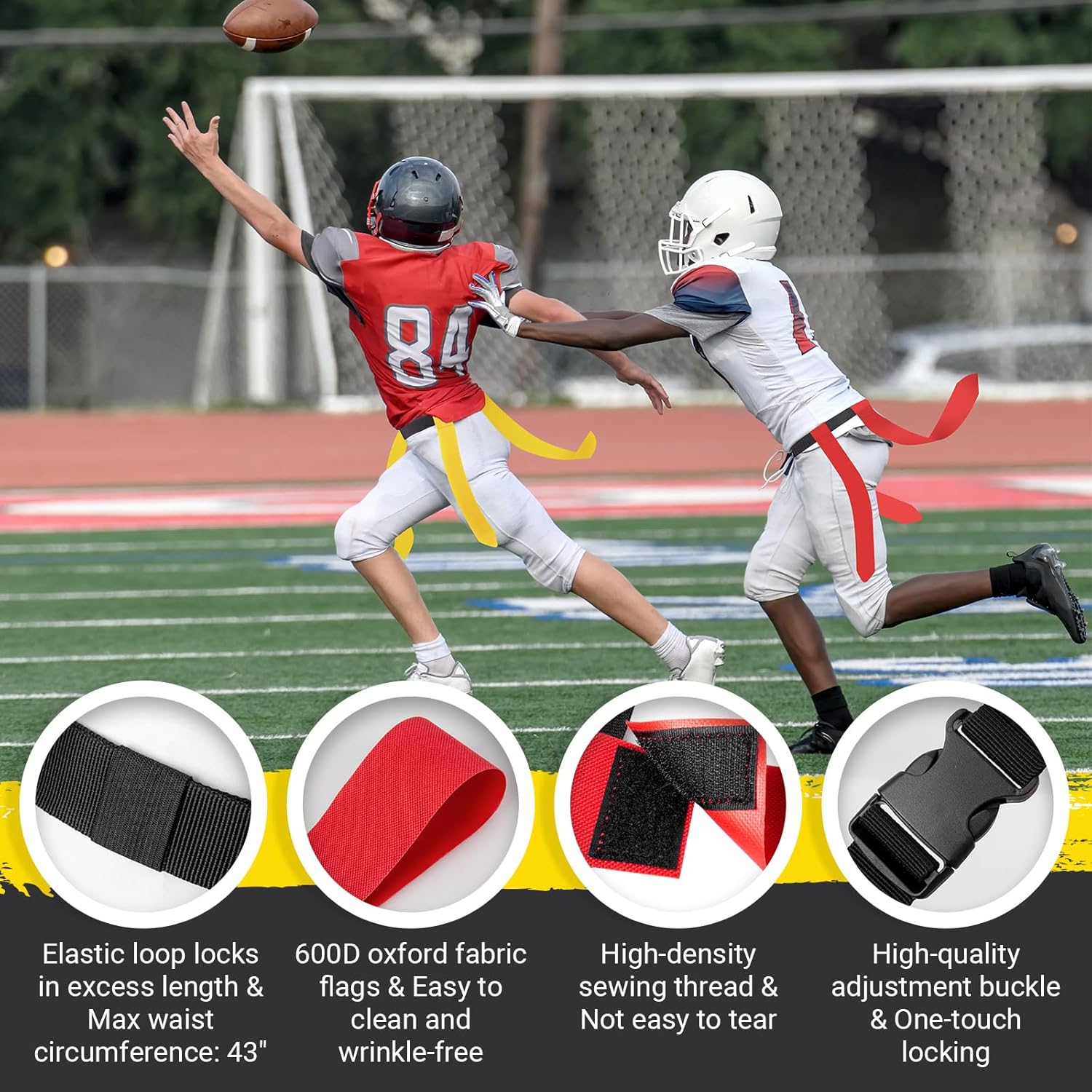 Flag Football Belts, 6/8/10/12/14 Player Flag Football Set for Kids, Youth & Adult, Adjustable Flag Football for Waist 22-43" - Image 2
