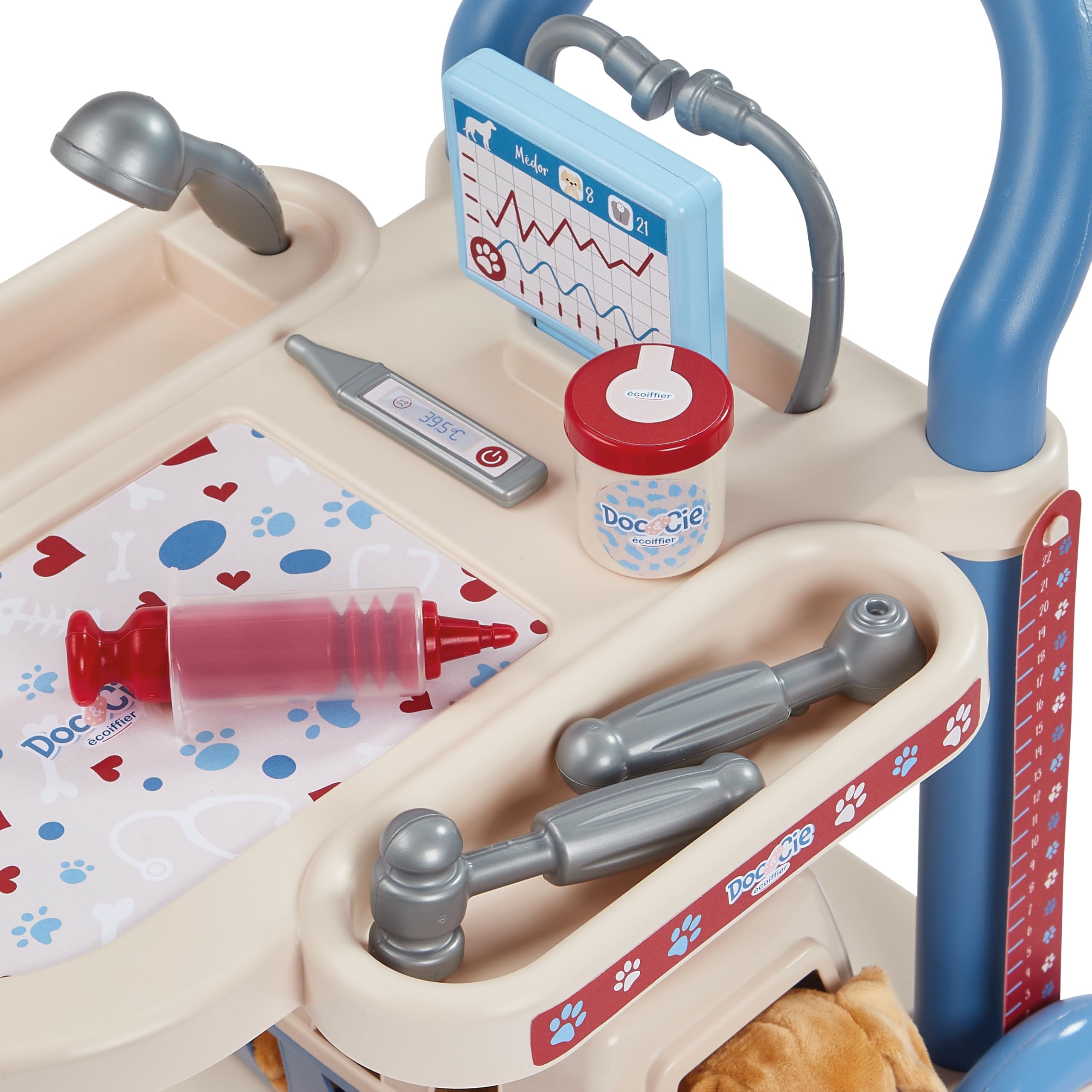 Ecoiffier - Carrello del Veterinario con Accessori, Kit Veterinario Giocattolo per Bambini, Postazione Mobile con Strumenti Medici per Animali, Gioco di Ruolo Educativo dai 18 Mesi, 7900001901