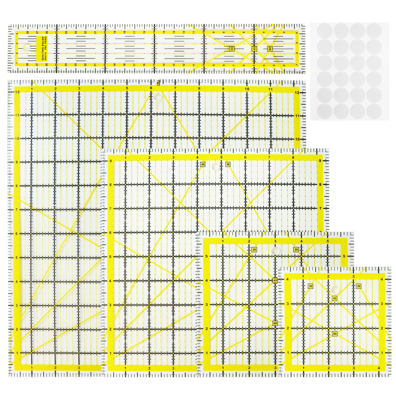 Kryndle 6-Piece Quilting Rulers with 24 Non-Slip Grips,