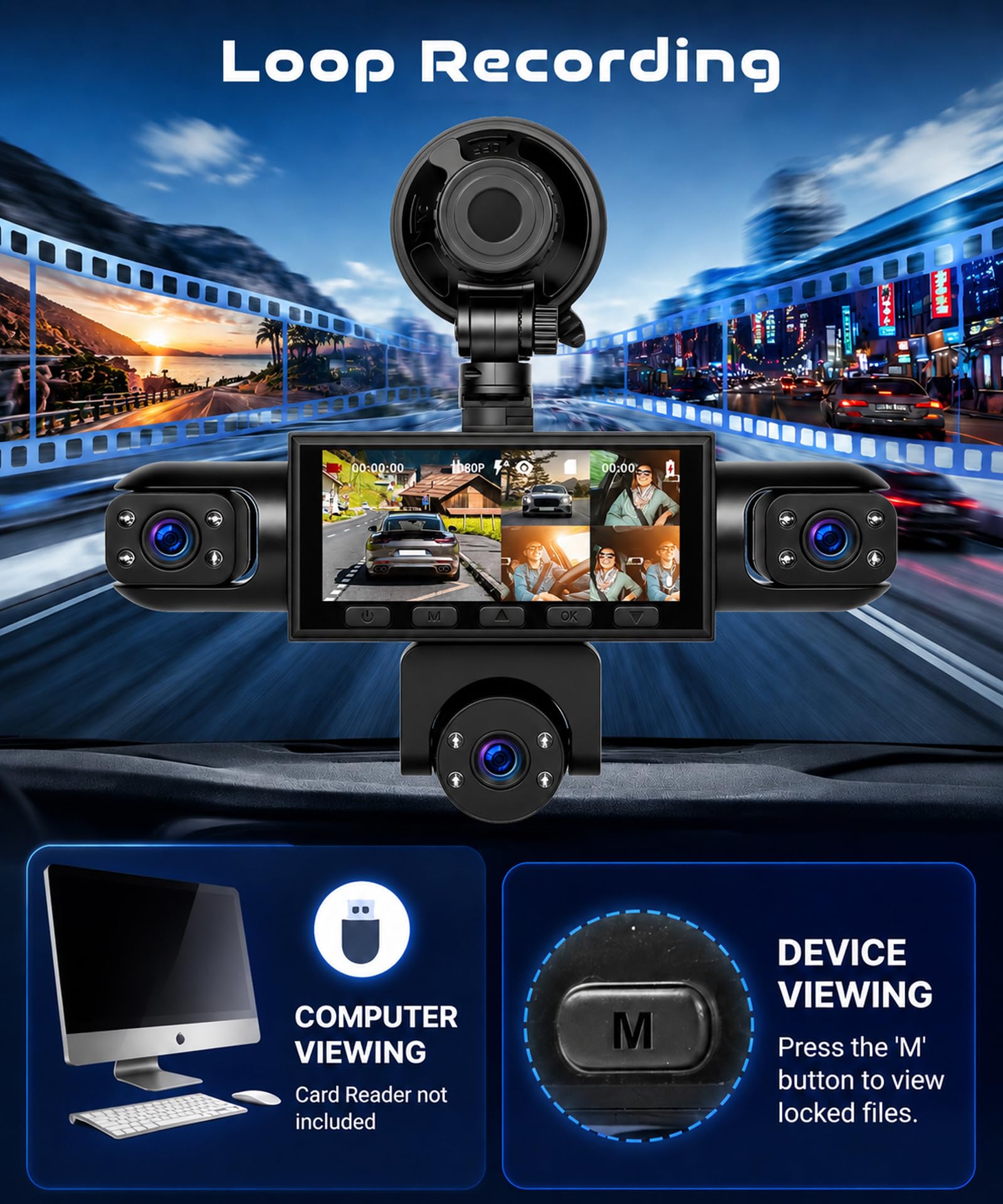 Rimoody 360° 5 Canali Dashcam Voiture, 5 x Caméra 1080P Avant et Arrière Gauche Droite, 3.16" Enregistreur de Voiture Vision Nocturne/Loop Video/Moniteur de Stationnement 24H/Aide au Stationnement