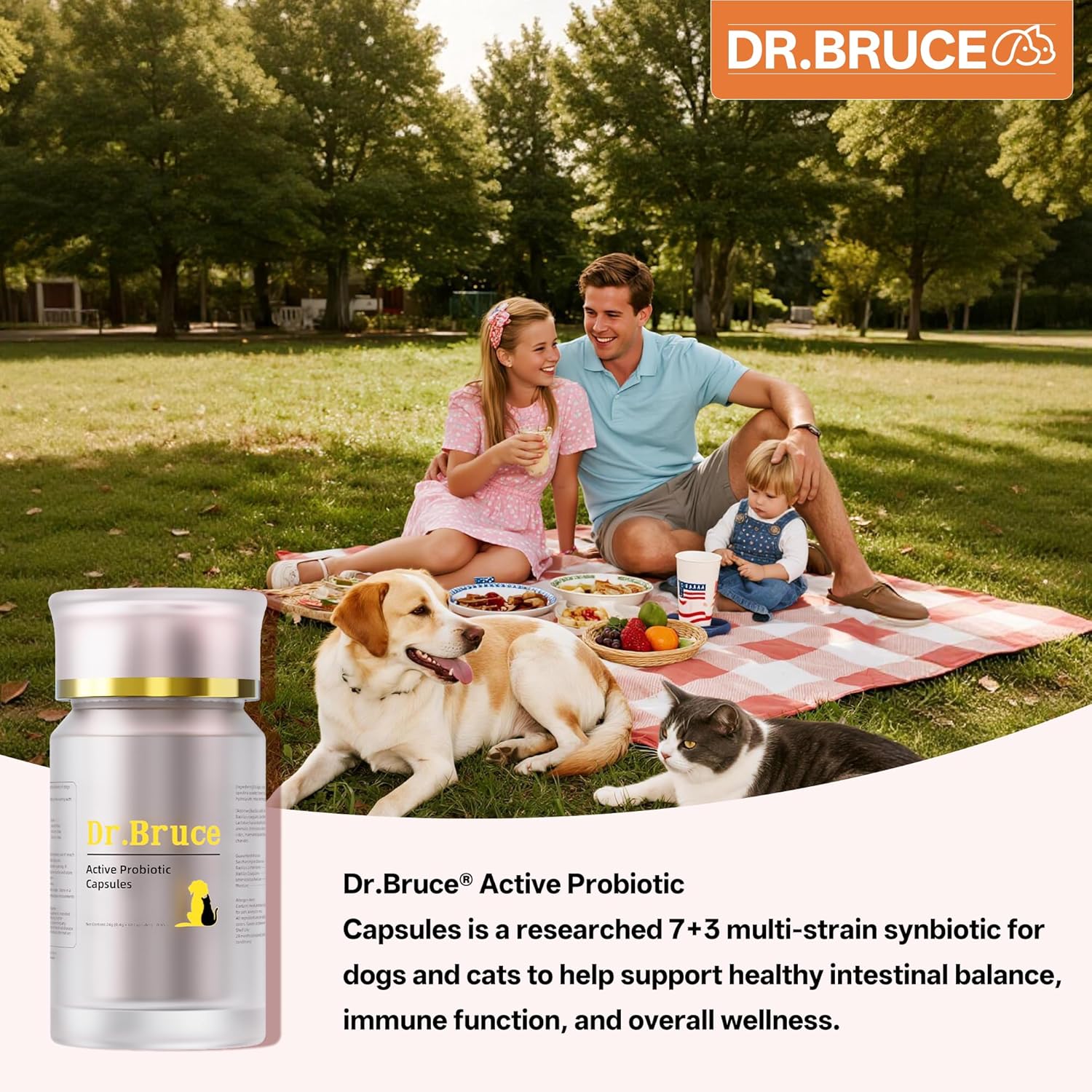 Probiotics for Dogs & Cats, Daily Digestive & Gut Health Supplement, 7 Strains & 3 Prebiotics, Supports Stool Balance, Occasional Diarrhea & Gas, Collagen & Spirulina for Skin Health & Itch Support