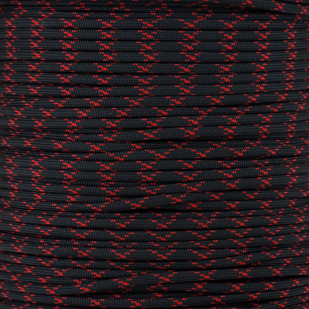 Paracord Planet 550 Paracord – Parachute Cord – Mil Spec Type III 7 Strand Core – Made in The USA (Black with Red X)