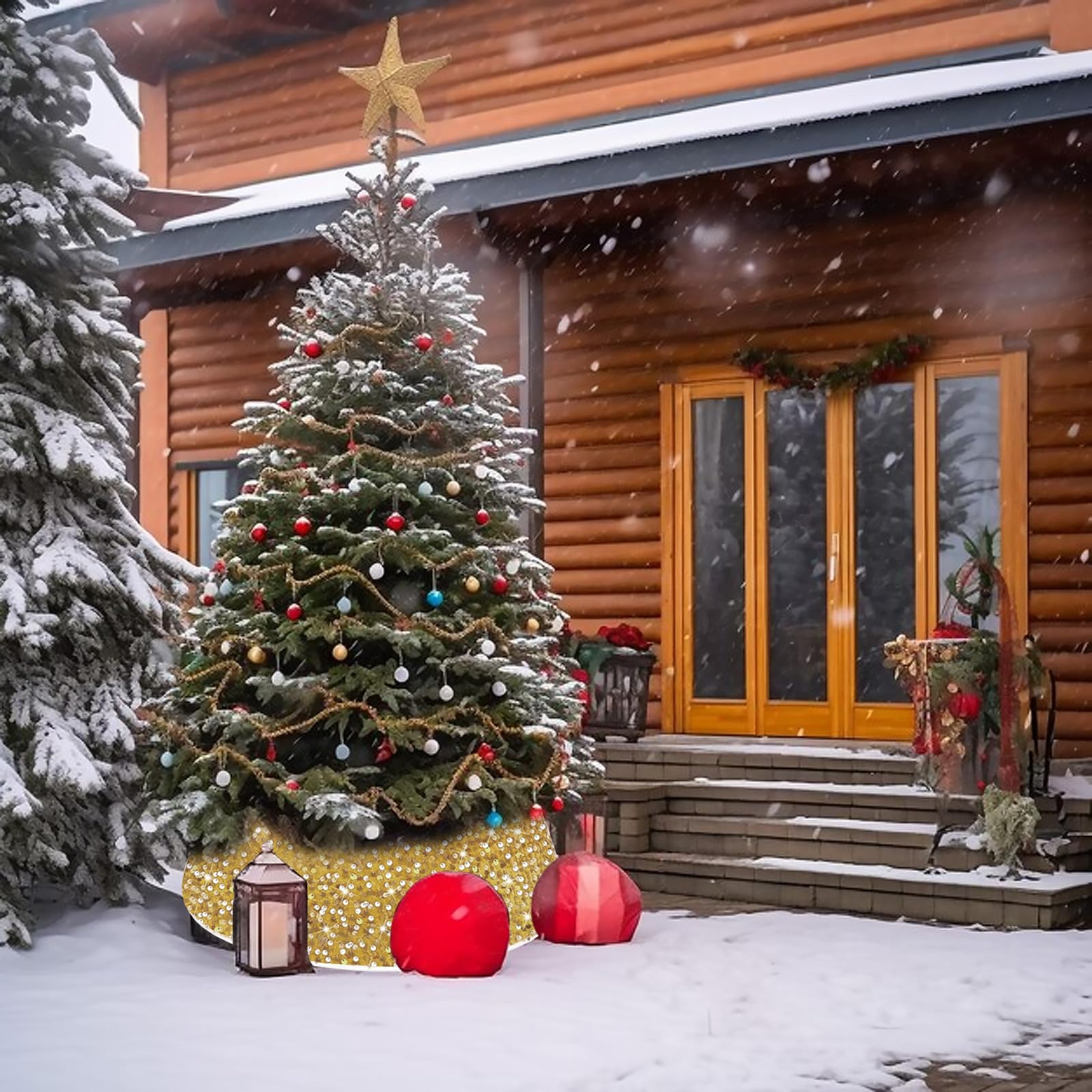 Collare per Albero di Natale 60cm, Oro Glitterato Copertura per Base dell'albero di Natale, Rotondo Gonna per Albero di Natales Pieghevole per la Decorazione Natalizia