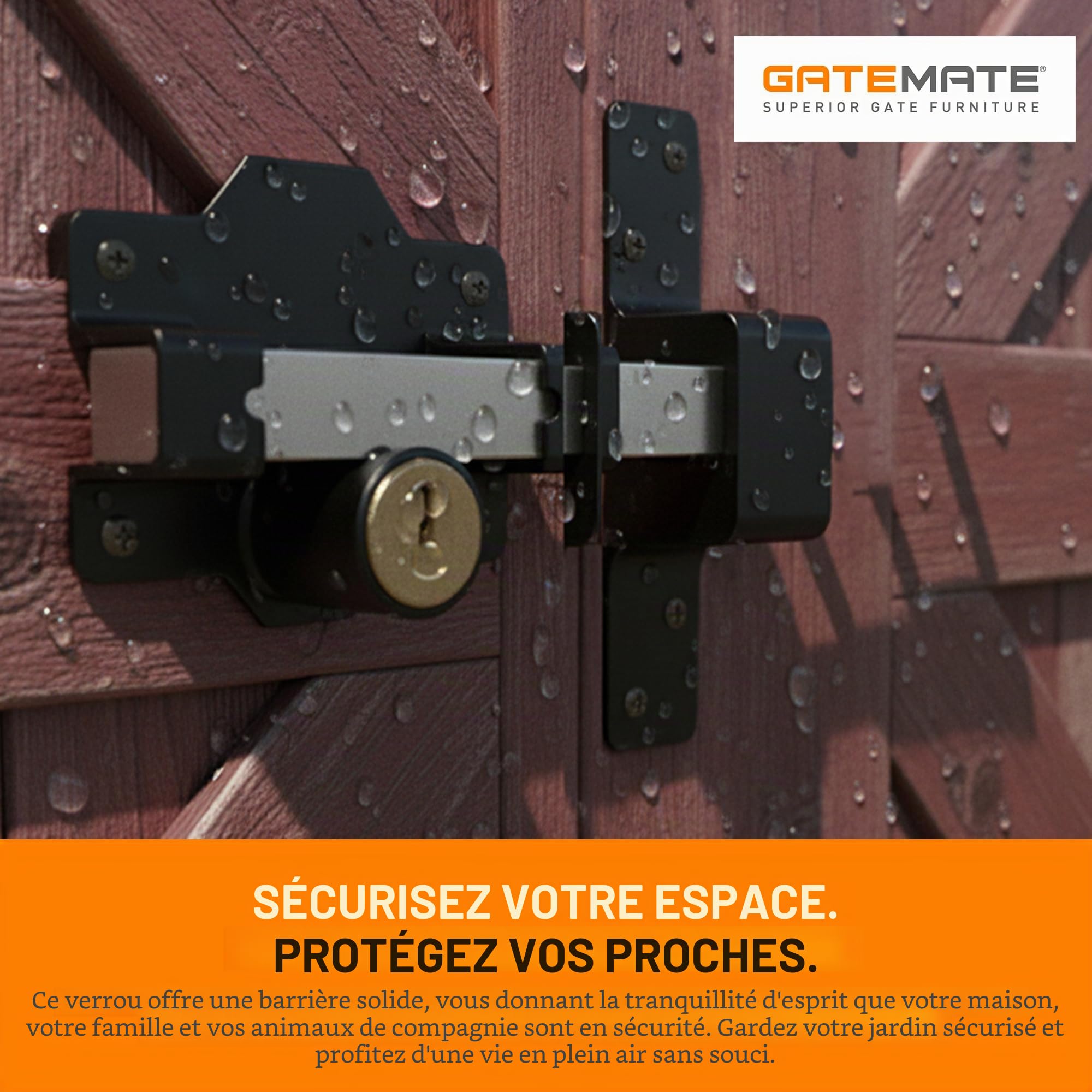 Gatemate Double verrouillage de porte avec long verrou pour portes et portails de 70 mm d'épaisseur en acier inoxydable 5 clés