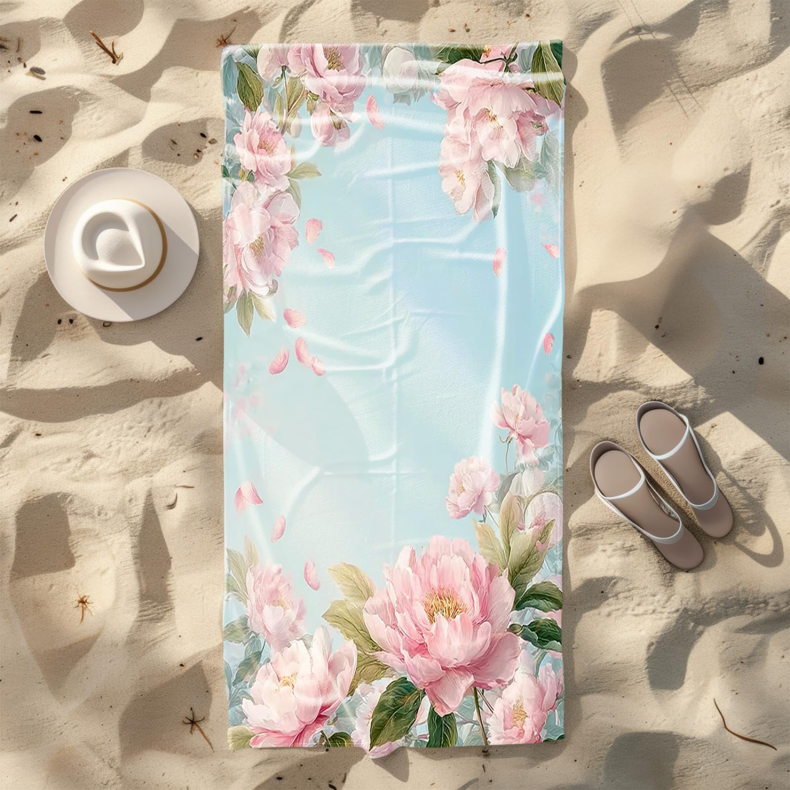 Genérico Toalla Playa Grande Flor Rosa Cielo Azul Microfibra Secado Rápido Oversize Toalla Sin Arena Súper Ligera Piscina Camping Picnic Yoga Gimnasio Y Deportes Viaje