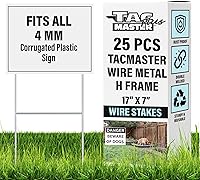 TacmasterPlus Metal H Stakes for 4mm Corrugated Yard Signs - Waterproof, Wind-Resistant, Durable 17x7 Inch Posts, 25 Pack for Real Estate & Events