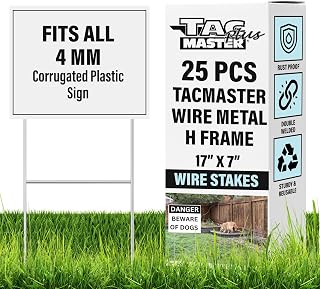 TacmasterPlus Metal H Stakes for 4mm Corrugated Yard Signs - Waterproof, Wind-Resistant, Durable 17x7 Inch Posts, 25 Pack for Real Estate & Events