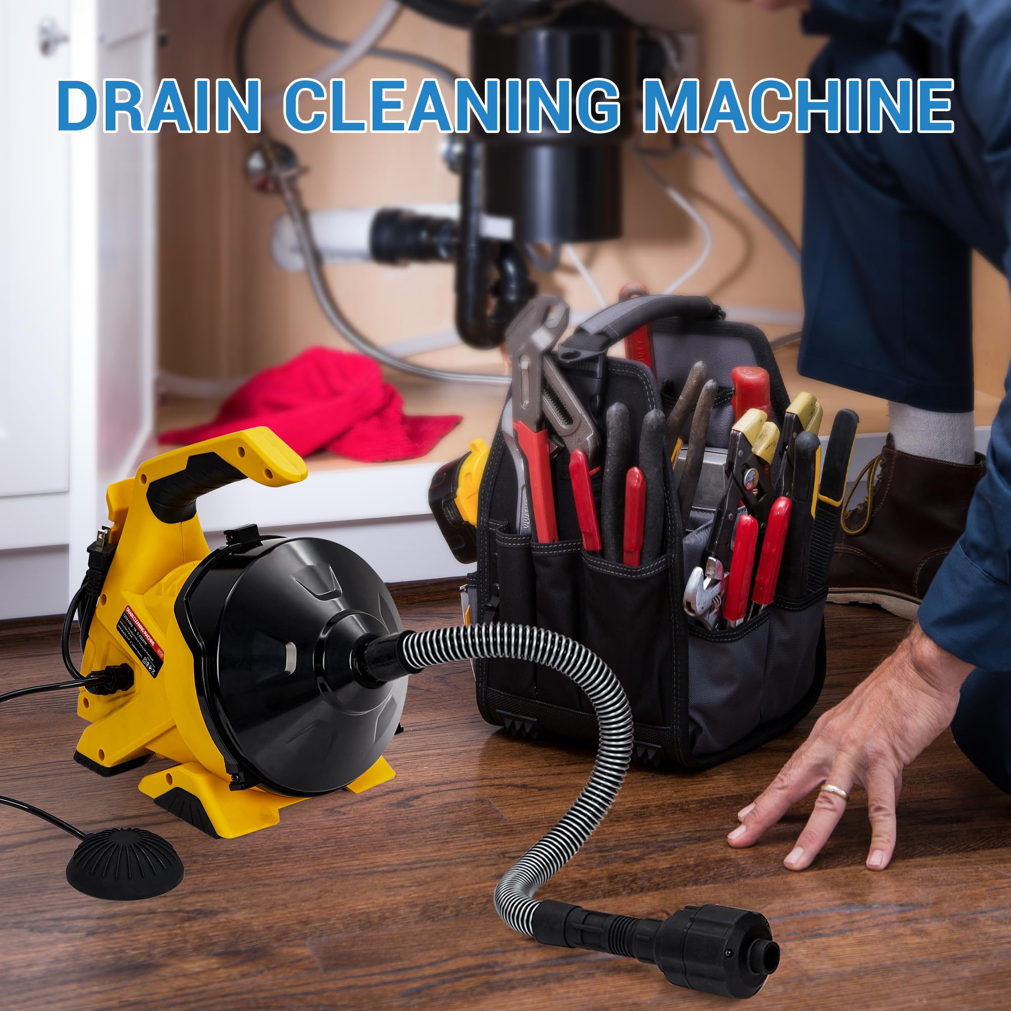Sturatore Elettrico Professionale per Tubi, 9m/30Ft Cavo Rinforzato, Pedale di Comando, Ideale per Scarichi da 3/4" a 2", Perfetto per Lavandini, WC, Docce, Scarichi a Pavimento