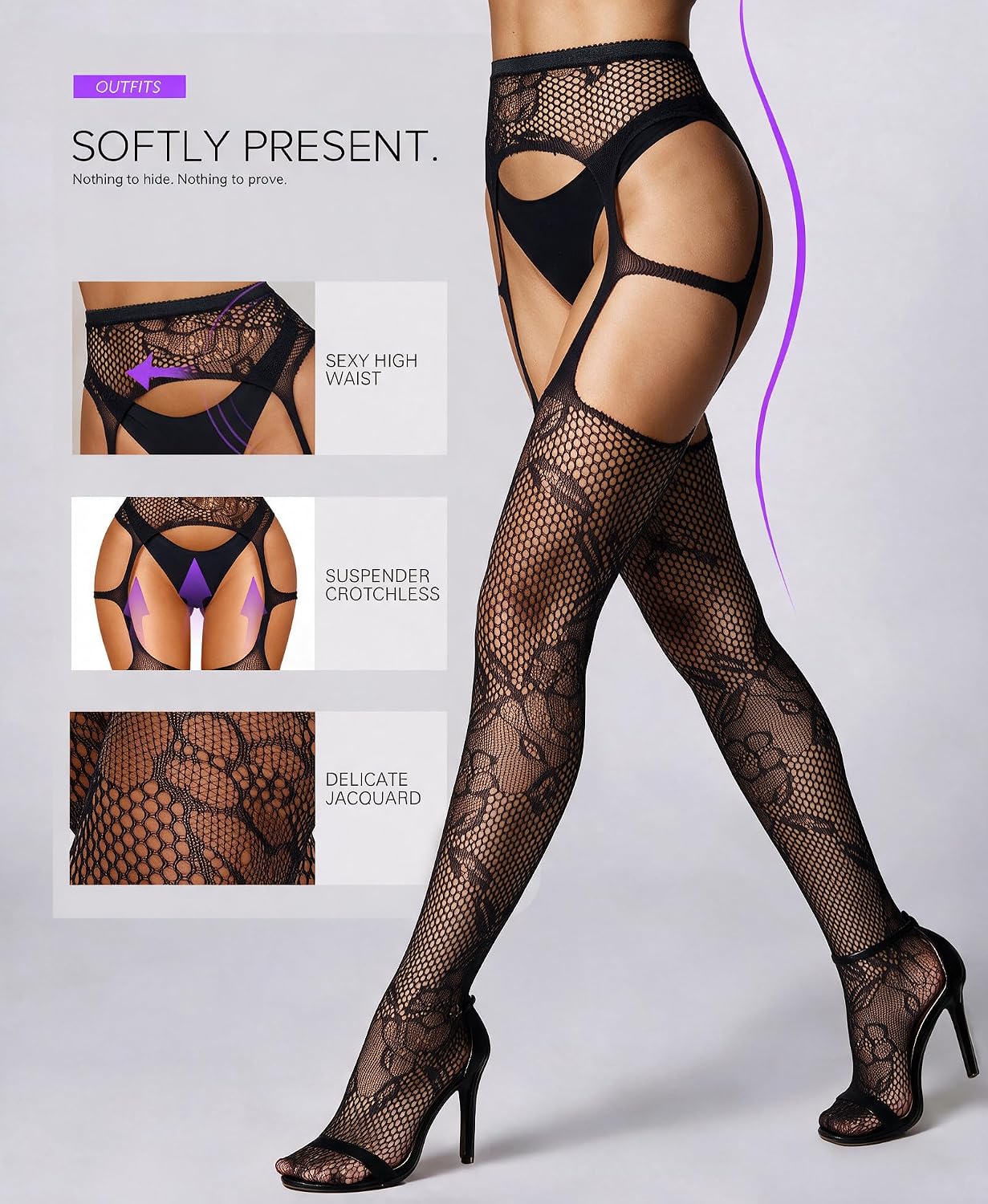 RSLOVE Women's Sexy Fishnet Stockings Thigh High - Lace Garter Tights Suspender Pantyhose One Size