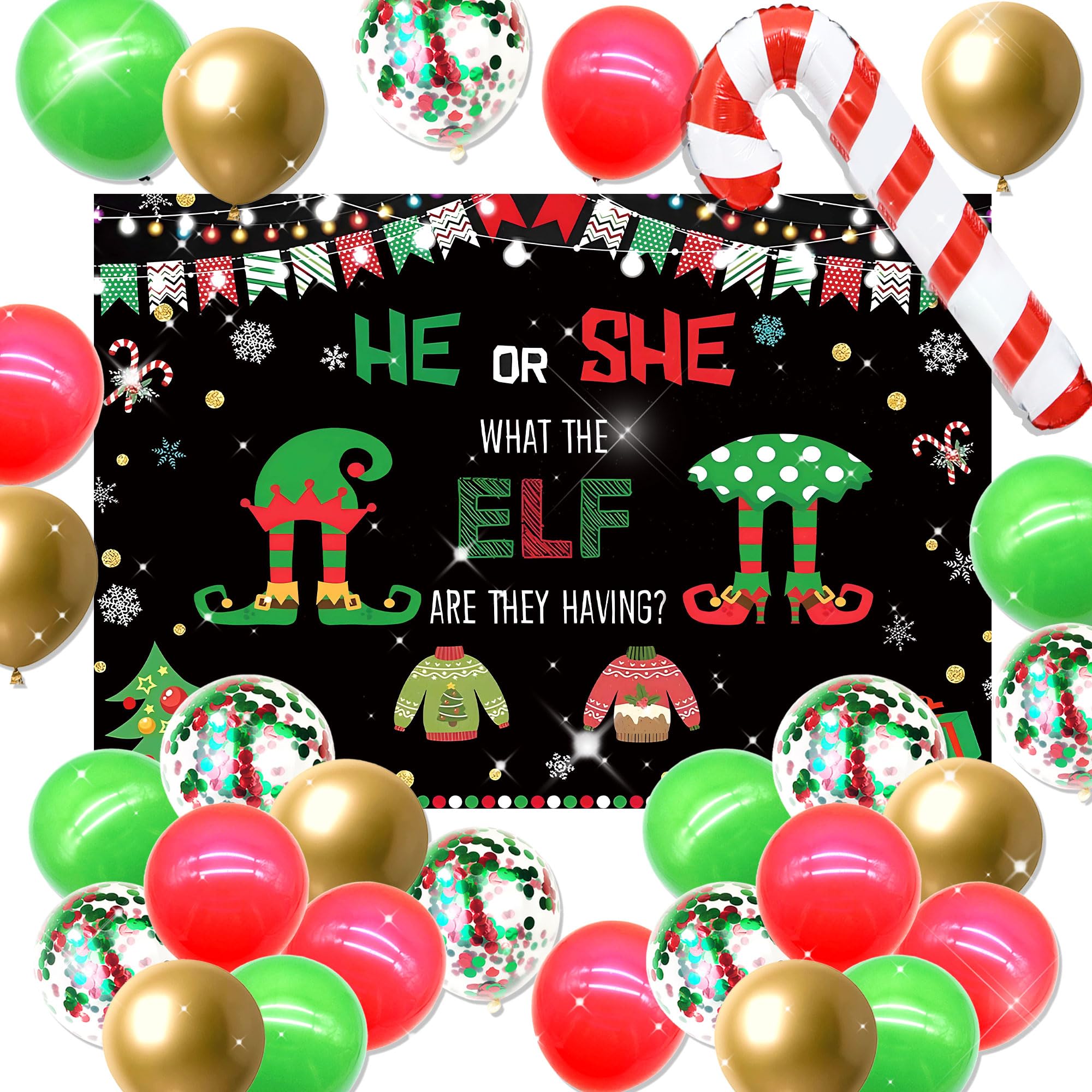 Elf Christmas Decorations 22PCS Elf She or He Backdrop Balloons