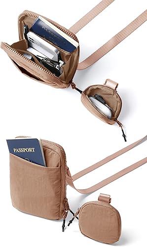 Miniatura 5 de ODODOS Bolso cruzado unisex con bolsa pequeña extraíble ajustable para teléfono celular, viajes, entrenamiento, correr, senderismo, Marrón, Bandolera
