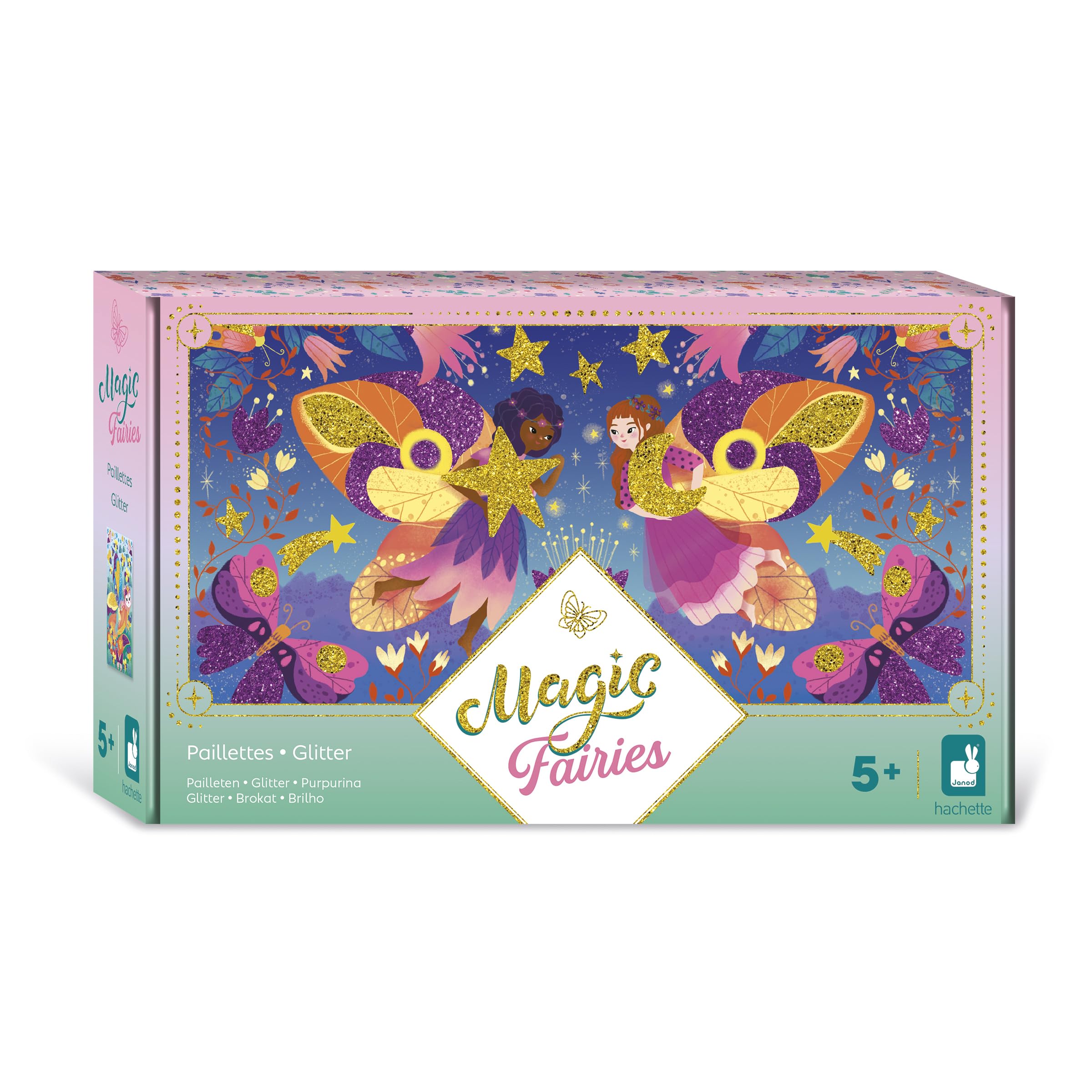 Janod - 3 Glitter Boards With 2 Glitter Tubes - Fairy Theme - Children's Creative Leisure Kit - From 5 Years - J09171