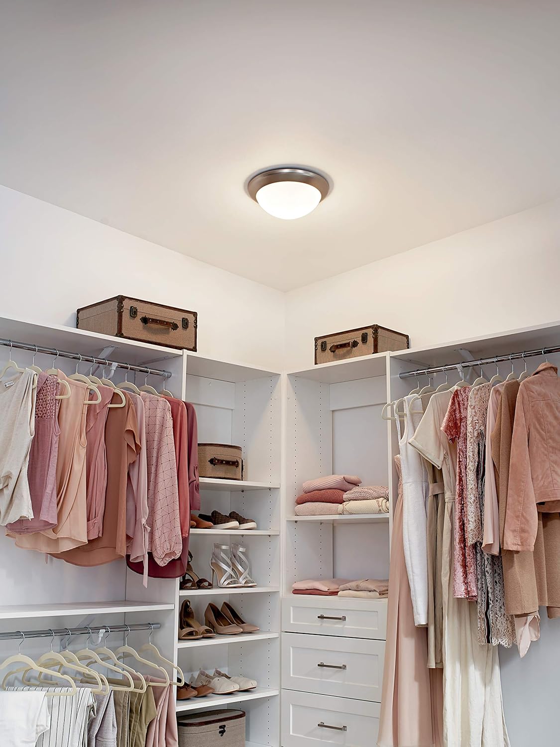 Kichler Ceiling Space 14" 1 Light Flush Mount with Satin Etched Cased Opal in Brushed Nickel