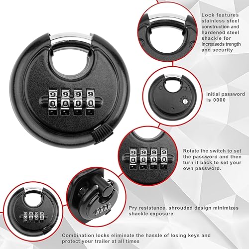 Miniatura 4 de HQPASFY Cerradura de enganche de cuello de cisne con cerradura de combinación, cerraduras de enganche de remolque de cuello de cisne, bloqueo de
