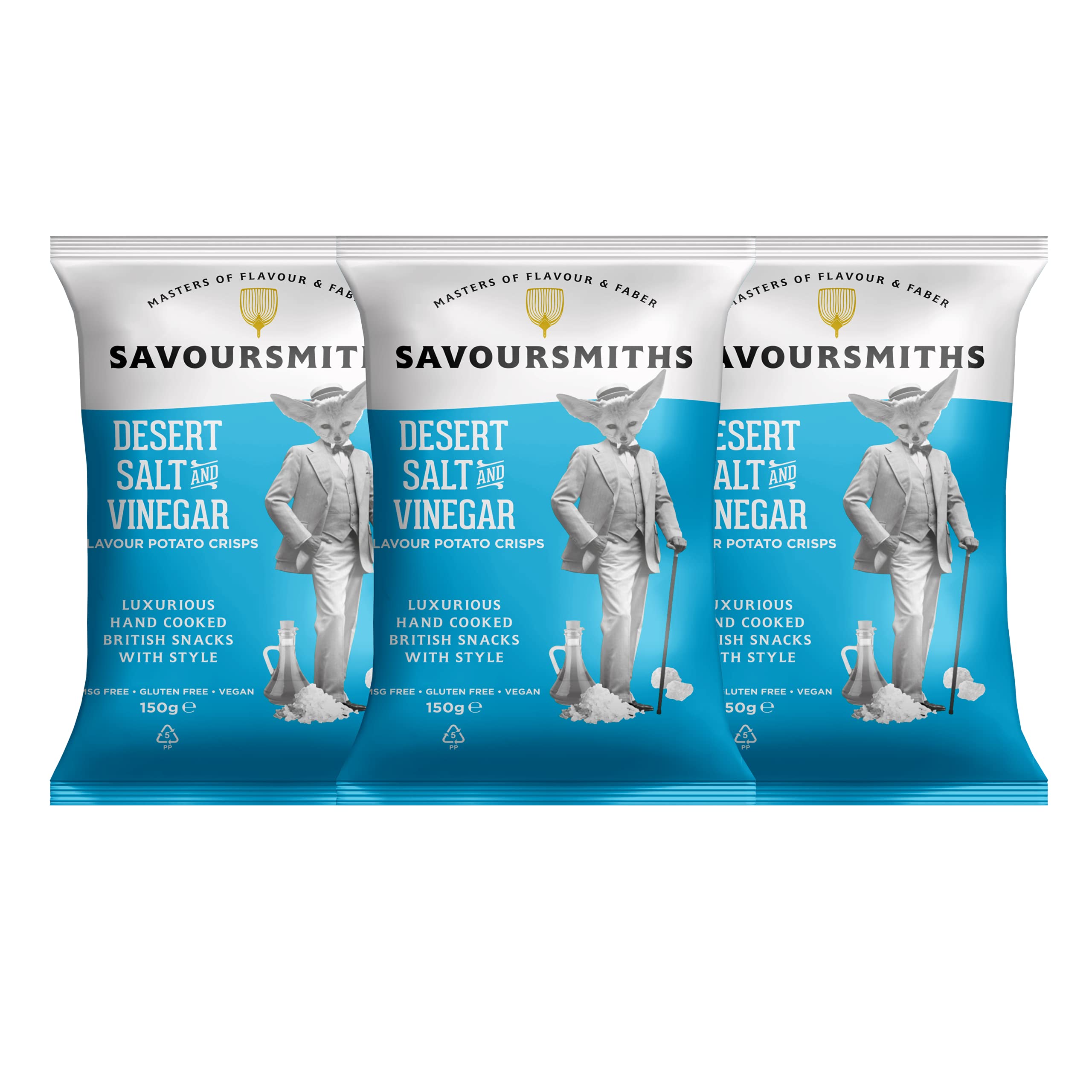 Savoursmiths Desert Salt And Vinegar Luxury English Potato Crisps 150g x 3