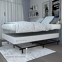 Vista 6 de Marco de cama tamaño matrimonial, marco de cama de metal de fácil montaje para somier y colchón, 7 pulgadas, resistente 9 patas, base de soporte sin