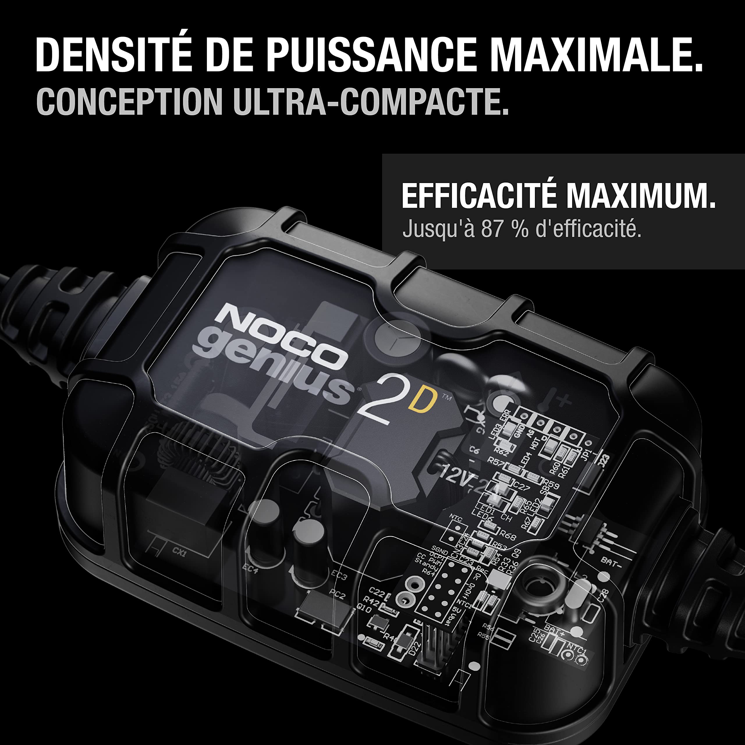 NOCO GENIUS2D : Chargeur de Batterie Intelligent 12V 2A – Installation Fixe, Maintien Automatique, Charge Lente & Désulfateur – Protection Surcharge & Compensation Température – pour Batteries Plomb