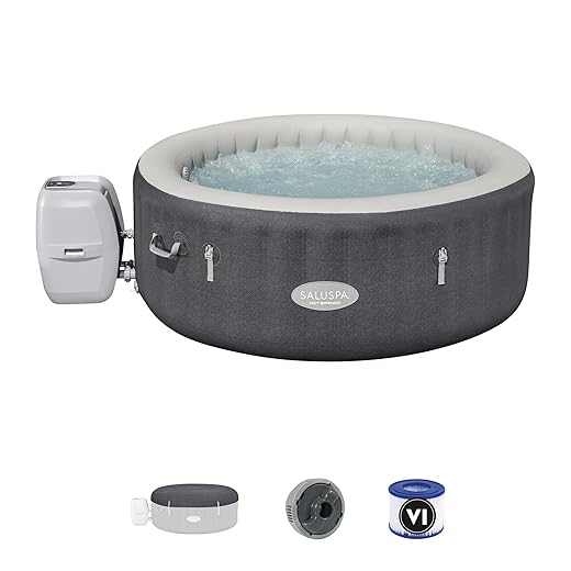 Bestway SaluSpa Hot Springs Inflatable Hot Tub, 4-6 Adults, 140 AirJets, EnergySense Walls & Cover, Smart WiFi App & Spa Control Panel, MaxHold Construction, Stone Grey Knit, 71" x 71" x 28" Square
