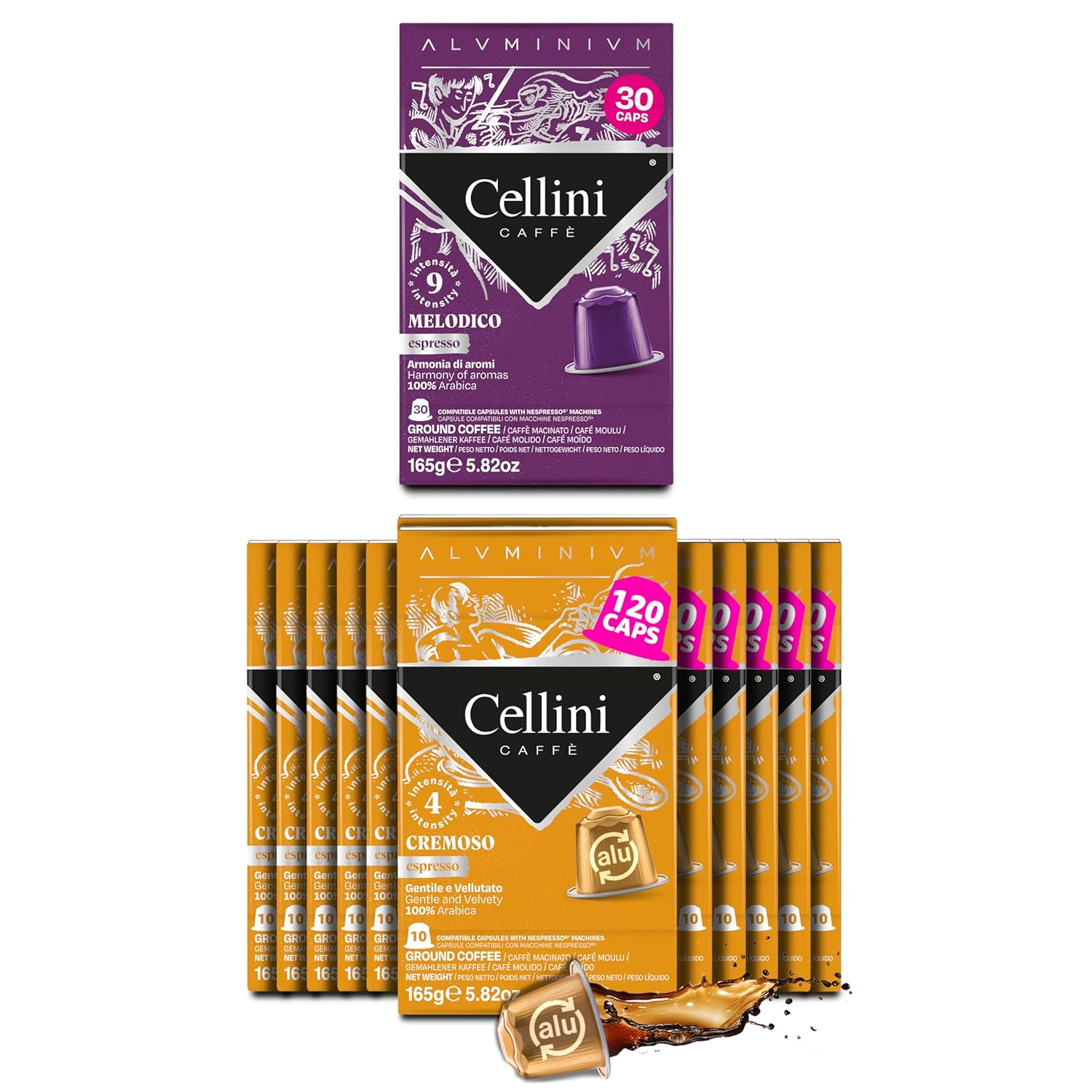 Bundle: Cellini Caffè Cremoso 120 Count + Melodico 30 Count