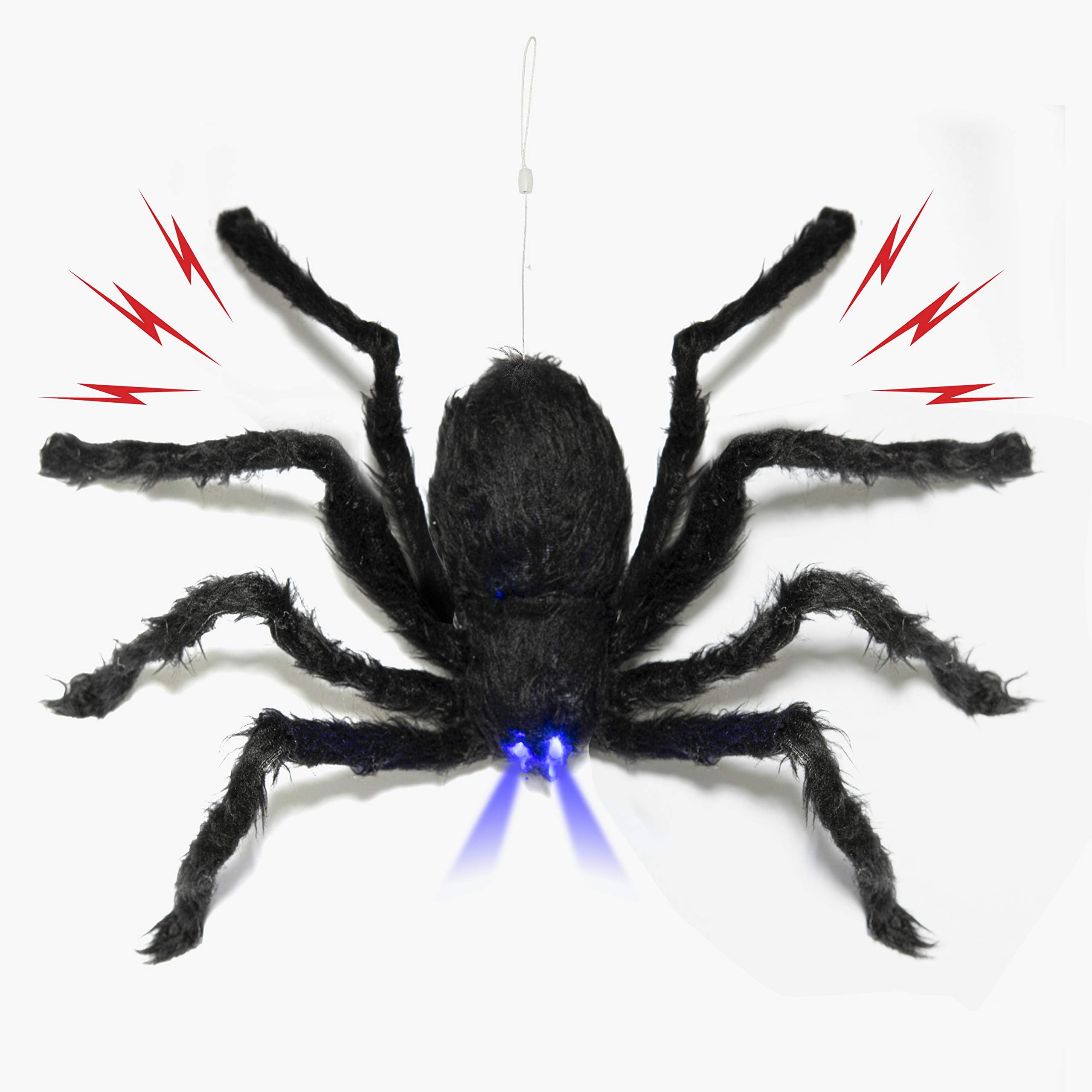 Prextex Animated Spider Halloween Decorations | Giant Scary Dropping Spider w/SpookyNoises & LED Eyes | Halloween Garden & Party Decorations, Battery Operated Animated Haunted House Decor (76cm)