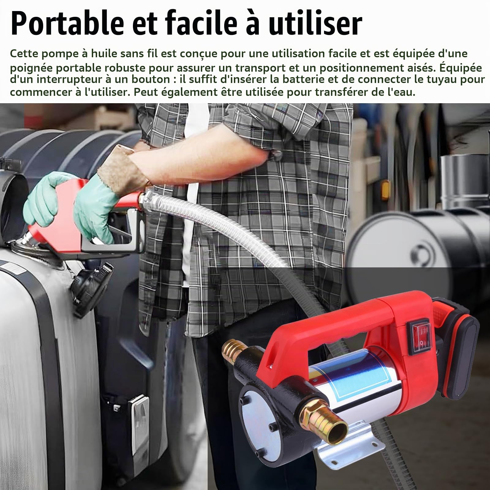 Électrique Pompe à Diesel, Pompe à Huile Diesel, Pompe de Transfert Pompe Extracteur avec 3000mAH Lithium Battery, pour Diesel, Kérosène