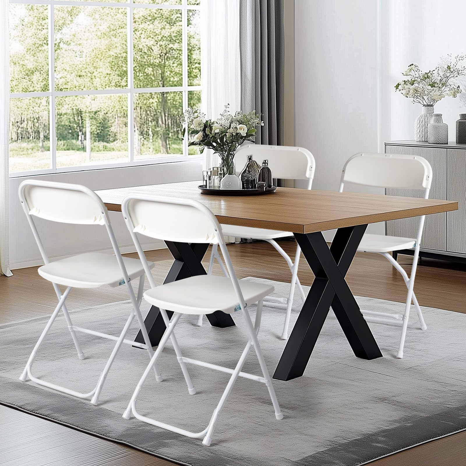 Bonnlo Lot de 10 chaises pliantes - Pour mariage, jardin, intérieur et extérieur - Empilables - En métal et plastique - Jusqu'à 158 kg - Blanc
