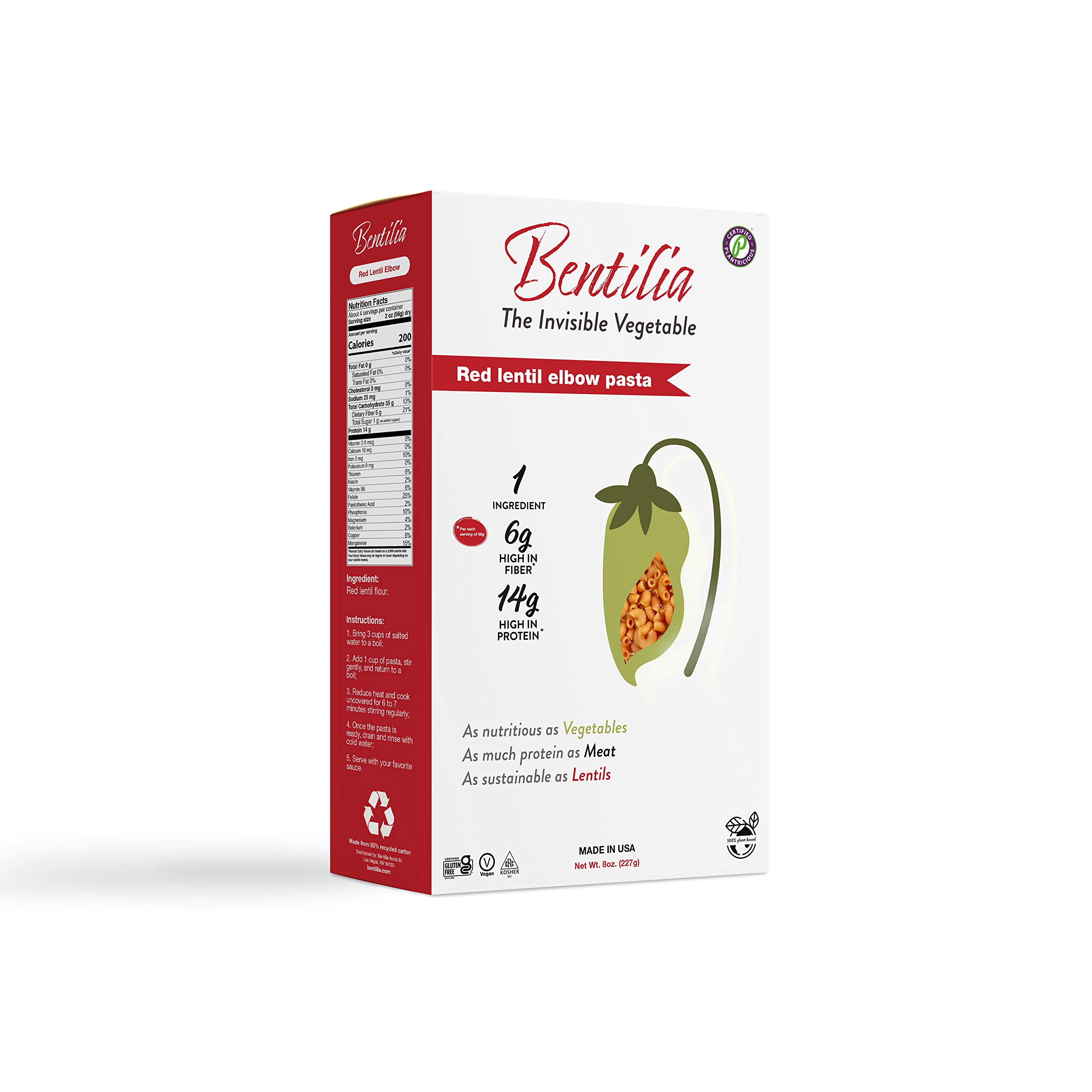 Bentilia Gluten Free Red Lentil Macaroni Pasta | Healthy Snacks, Gluten Free, High Fiber, High Prote