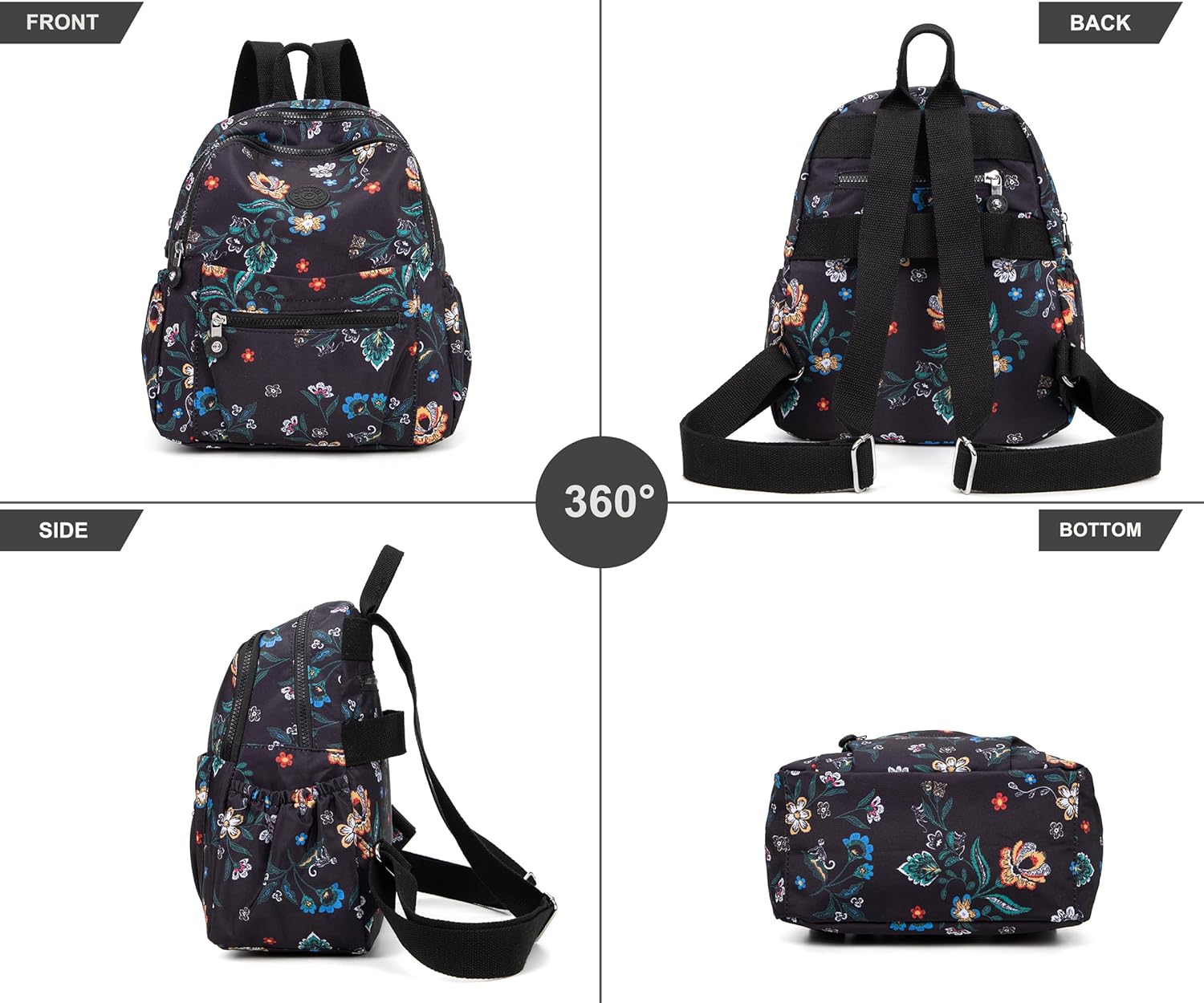 Mini Backpack Purse for Women,Small Nylon backpacks for Ladies Backpacks Women Anti Theft Travel Bag (Flower) - Image 2