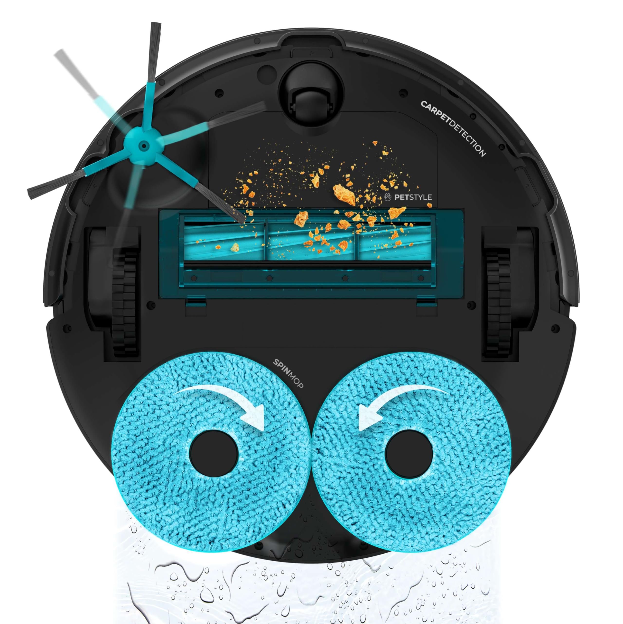 Cecotec Robot aspirapolvere auto-svuotamento e mocio rotante Conga 13090 Spin Revolution Home& Wash Essential. 7000Pa, Laser Tech, spazzola in silicone, spazzola laterale, APP, Bluetooth, WiFi 2,4