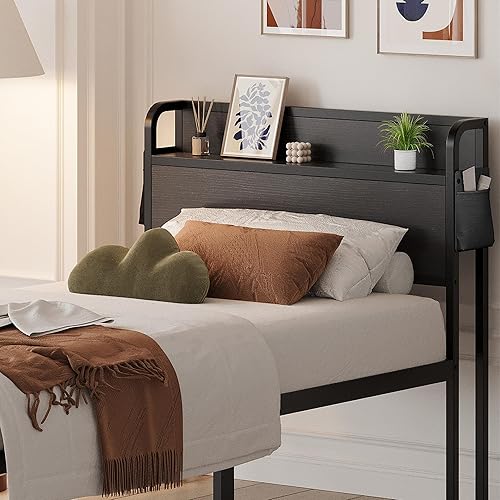 Miniatura 32 de Base de cama individual con cabecero, marcos de cama individual de 14 pulgadas, no necesita somier, soporta hasta 2500 libras, sin ruido, fácil de