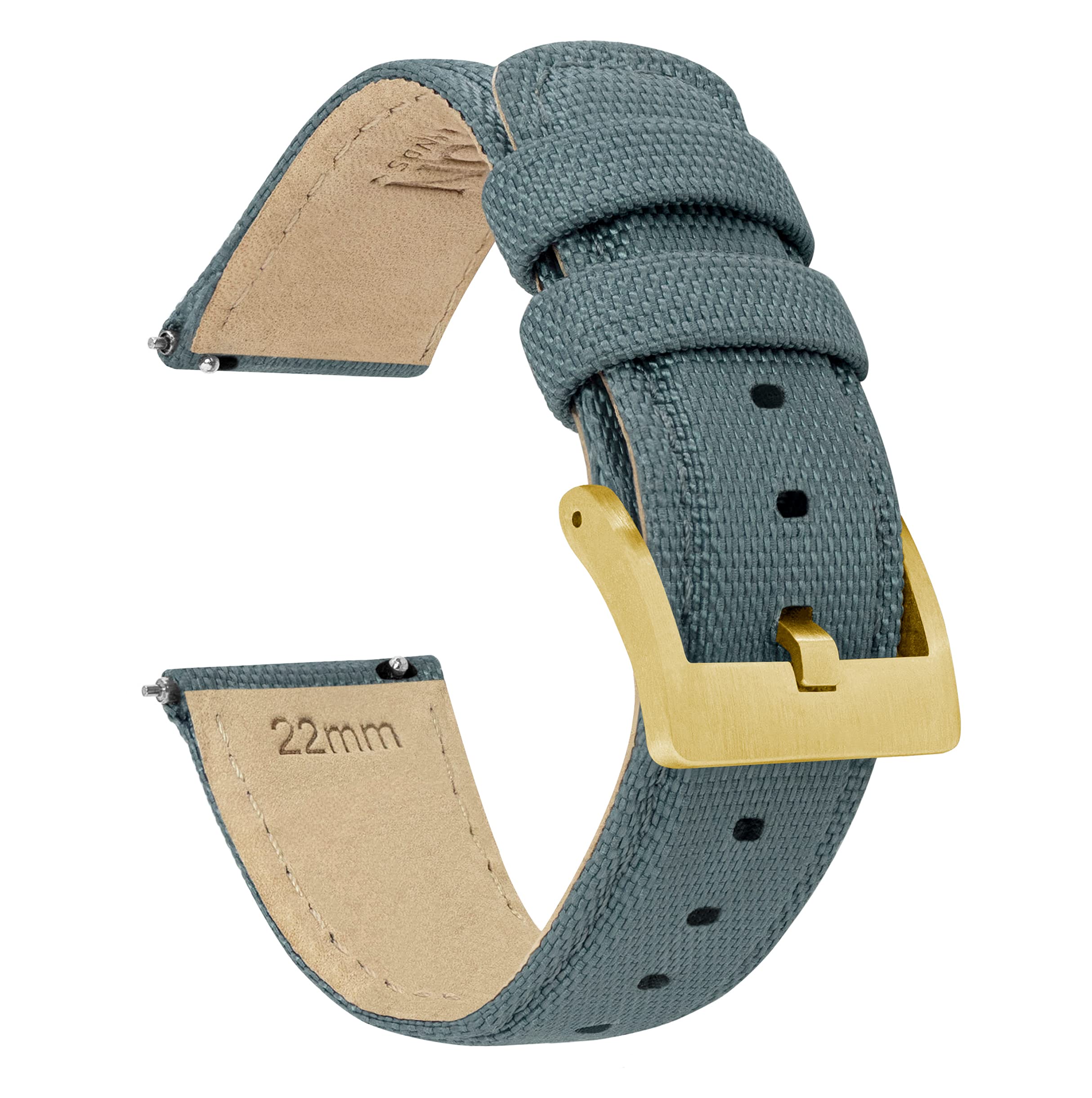 BARTON WATCH BANDS, 24mm Slate Grey Sailcloth Quick Release Premium Nylon Weave (Gold Buckle)