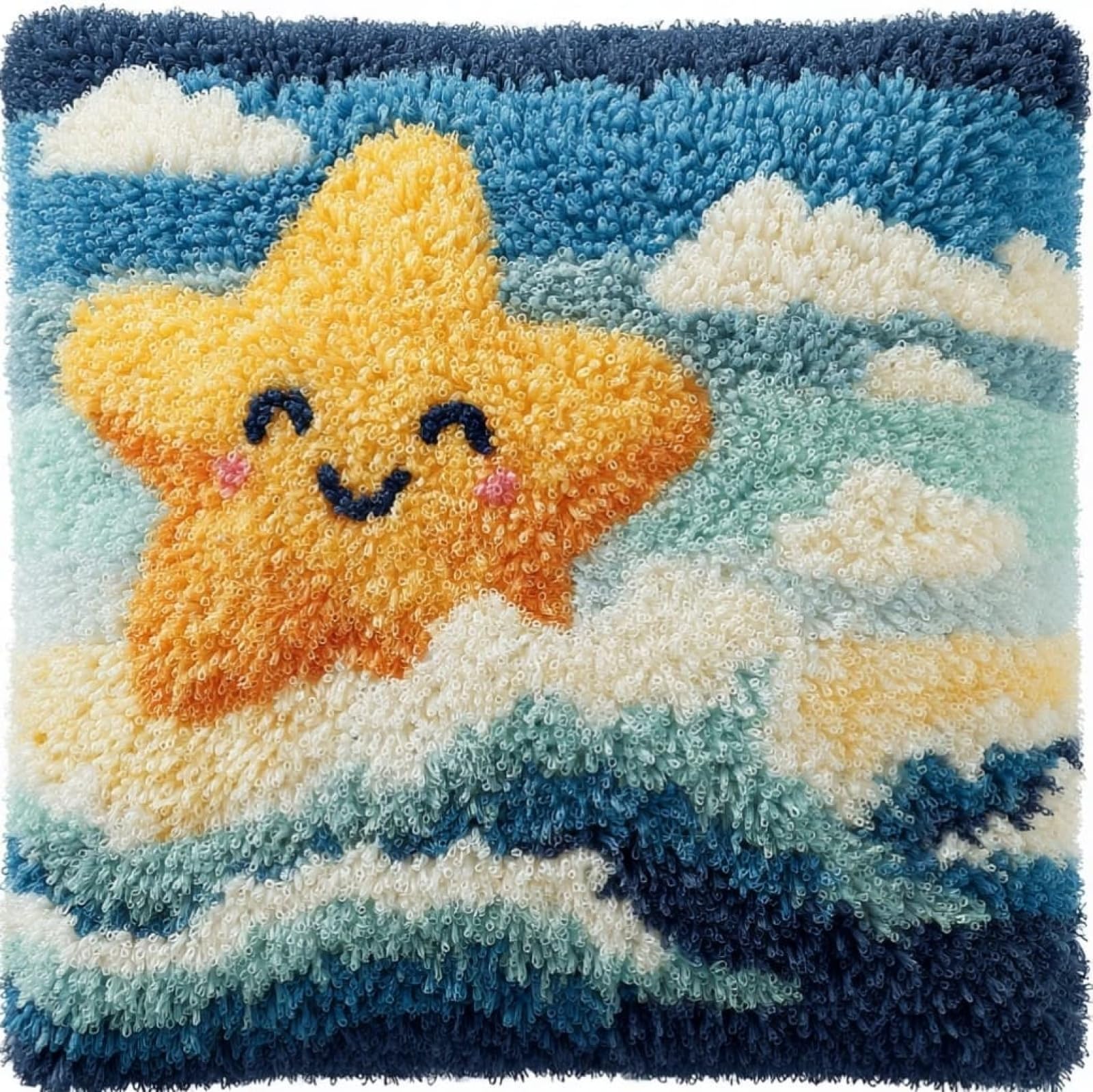AxiangziK Latch Hook Pillow Making Set,Cartoon Starfish 43x43cm DIY Sofa Cushion Kit Suitable for Beginners and Experienced Crafters
