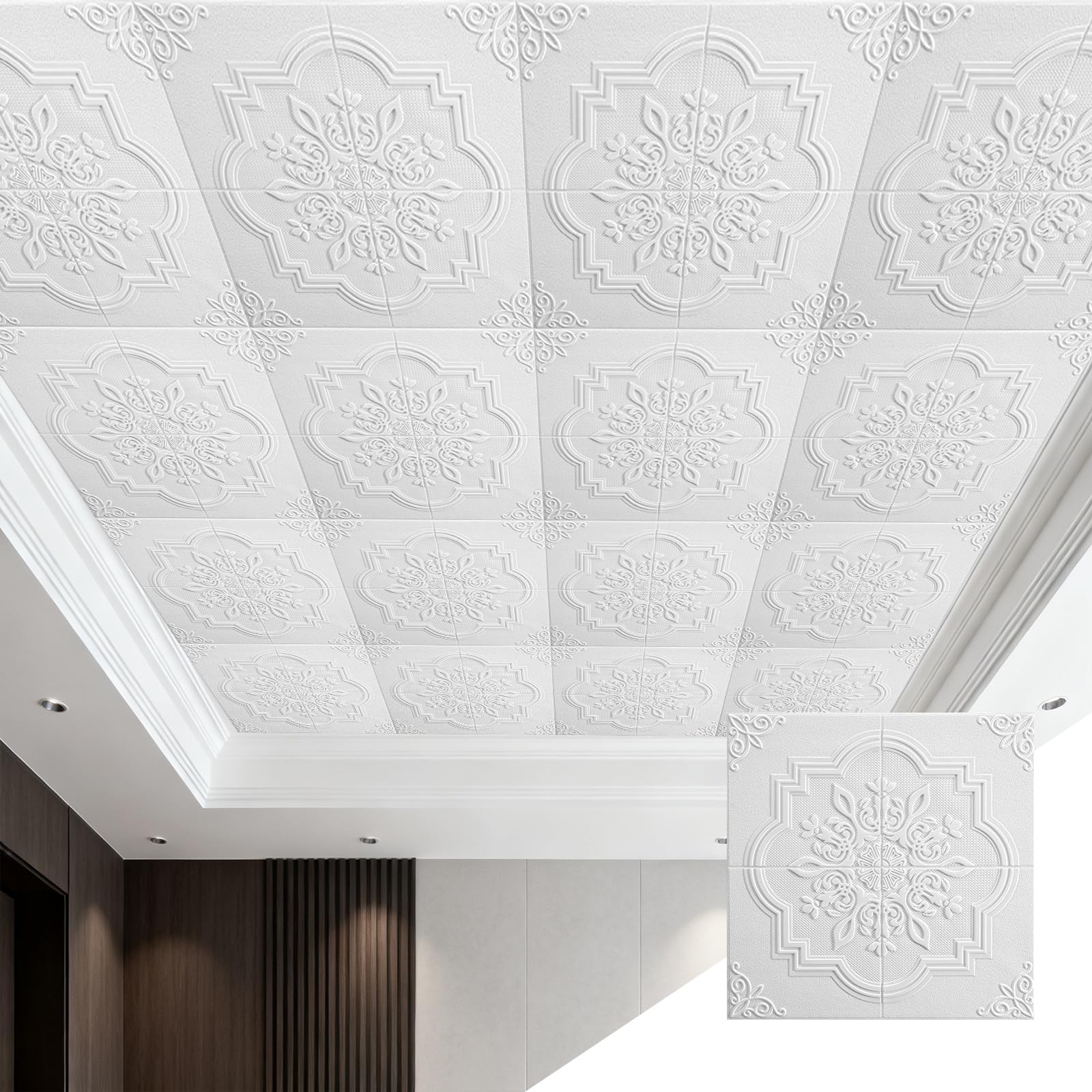 GoldeneAmeisen Adhesive Ceiling Tiles,Ceiling Panels 3D,Easy Installation,Flexible And Crack-Resistant,Easy To Cut,Thicken,For Walls Feature Bathroom Bedroom Adults Hallway